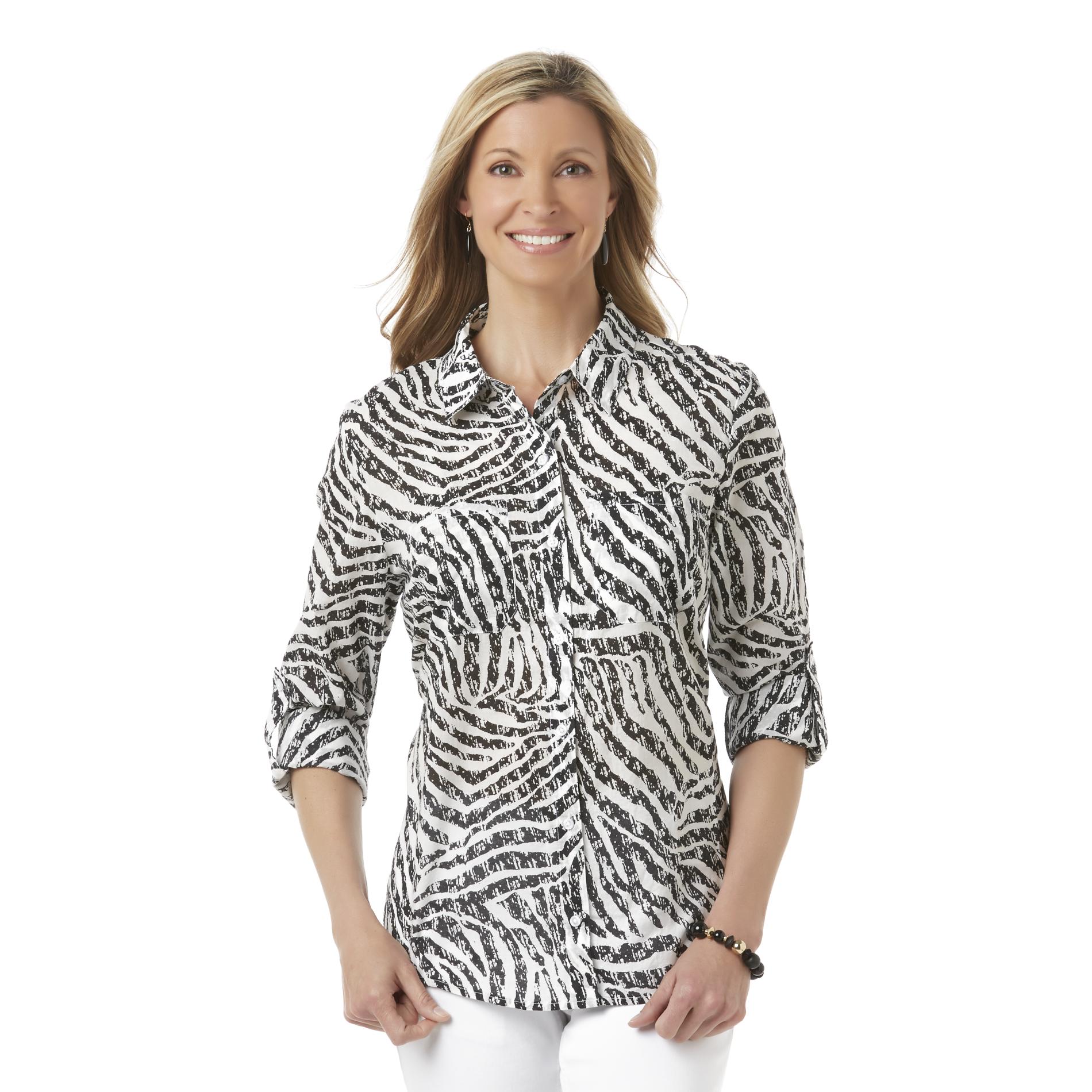 Jaclyn Smith Women's Button-Front Shirt - Zebra Print