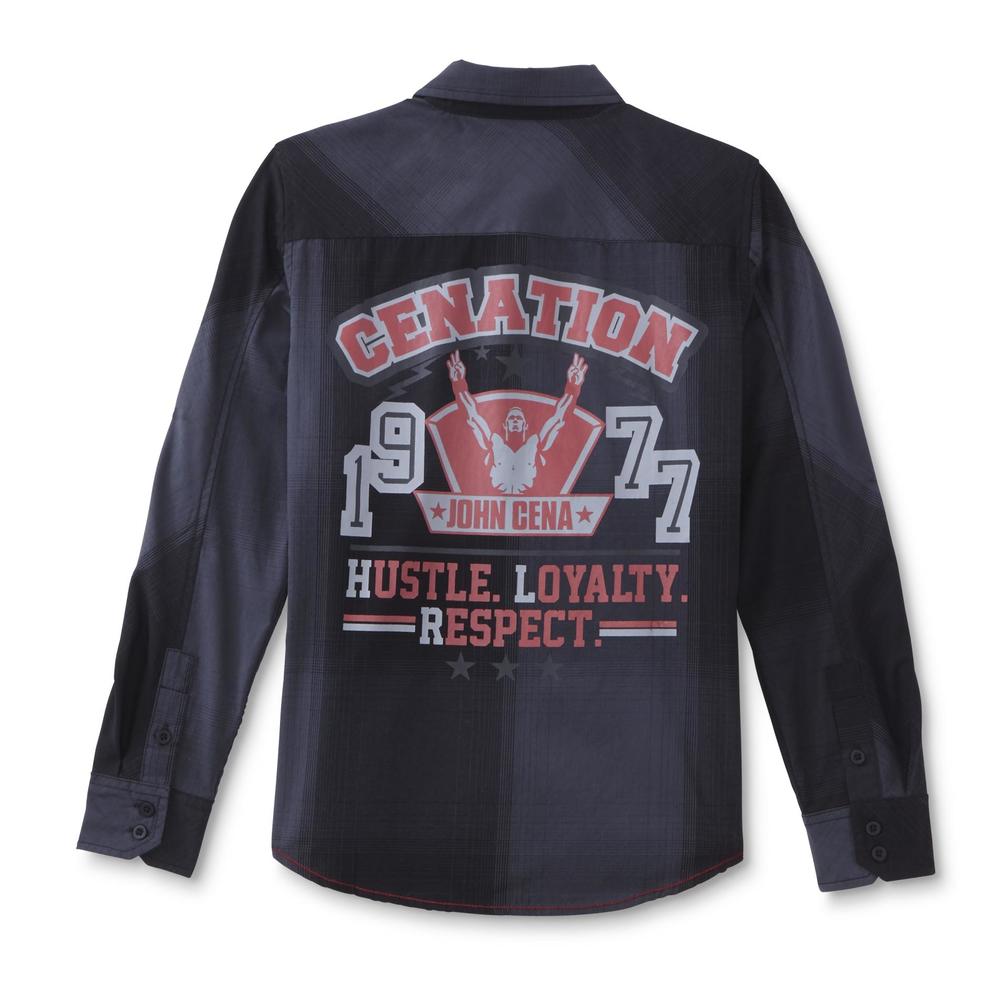 Never Give Up By John Cena Boy's Button-Front Shirt - Plaid