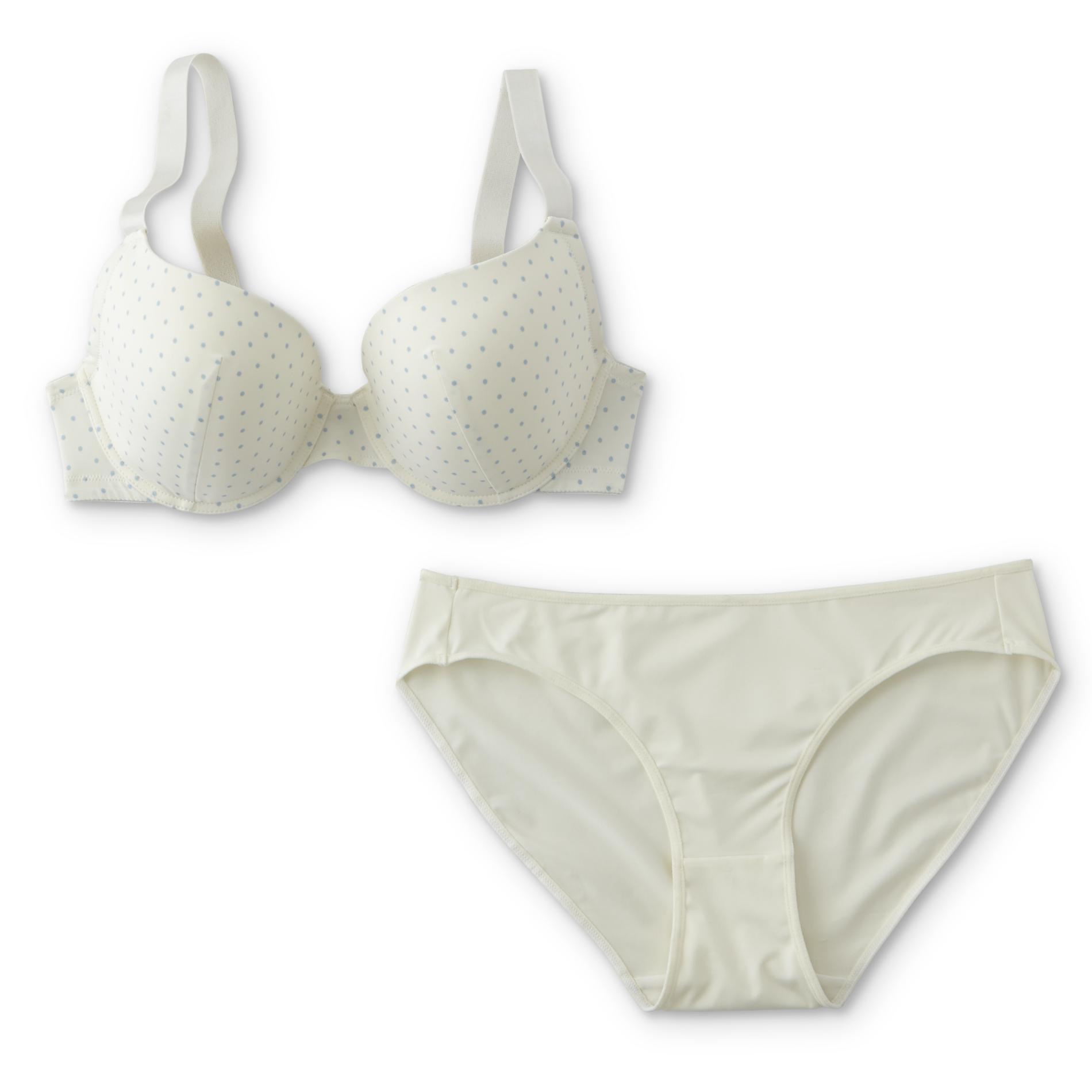 Women's Plus T-Shirt Bra & Bikini Panties - Polka-Dot, Size: 40 B, Egret Women's Plus T-Shirt Bra & Bikini Panties - Polka-Dot, Size: 40 B, Egret