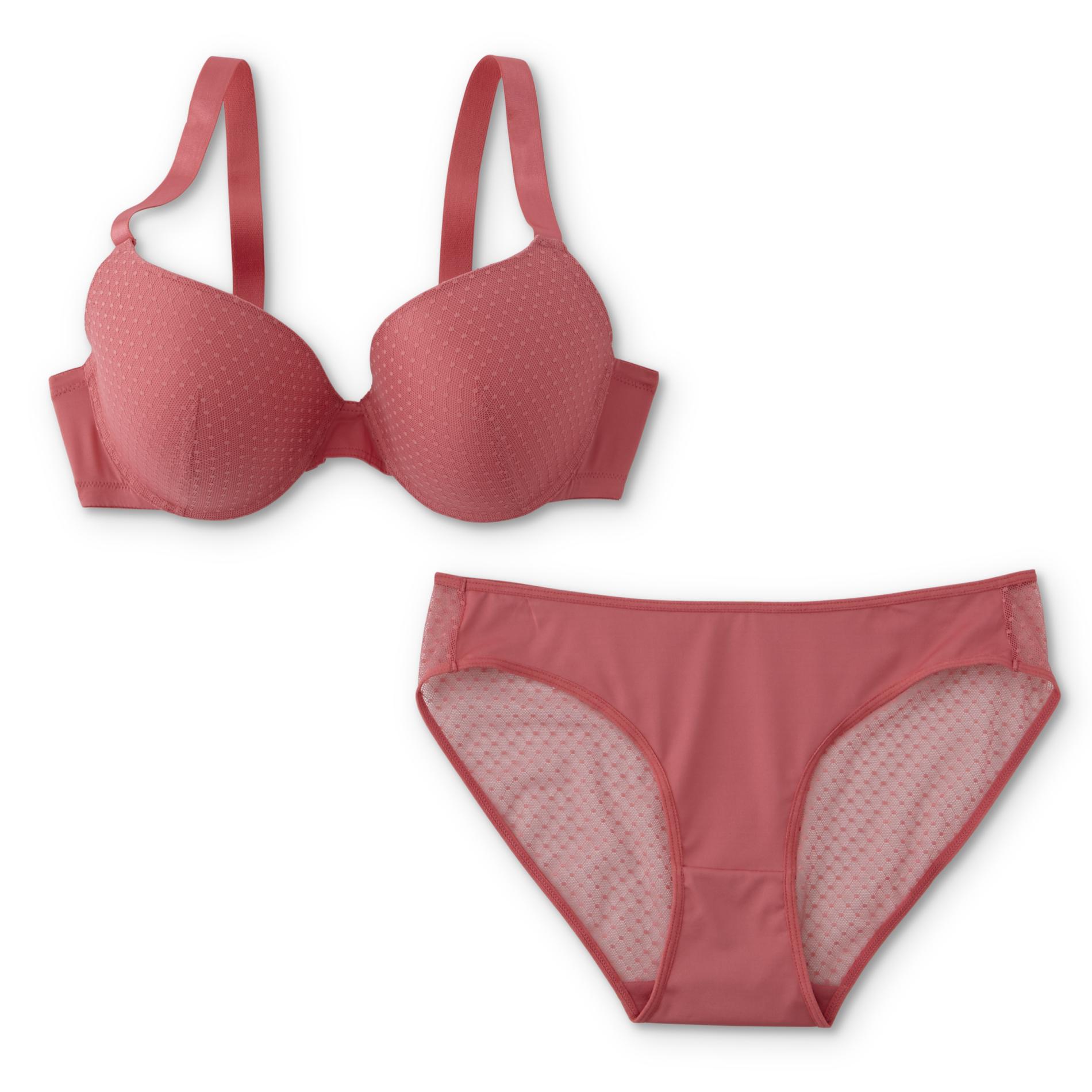 Women's Plus Lace Bra & Bikini Panties, Size: 40 B, Rapture Pink Women's Plus Lace Bra & Bikini Panties, Size: 40 B, Rapture Pink