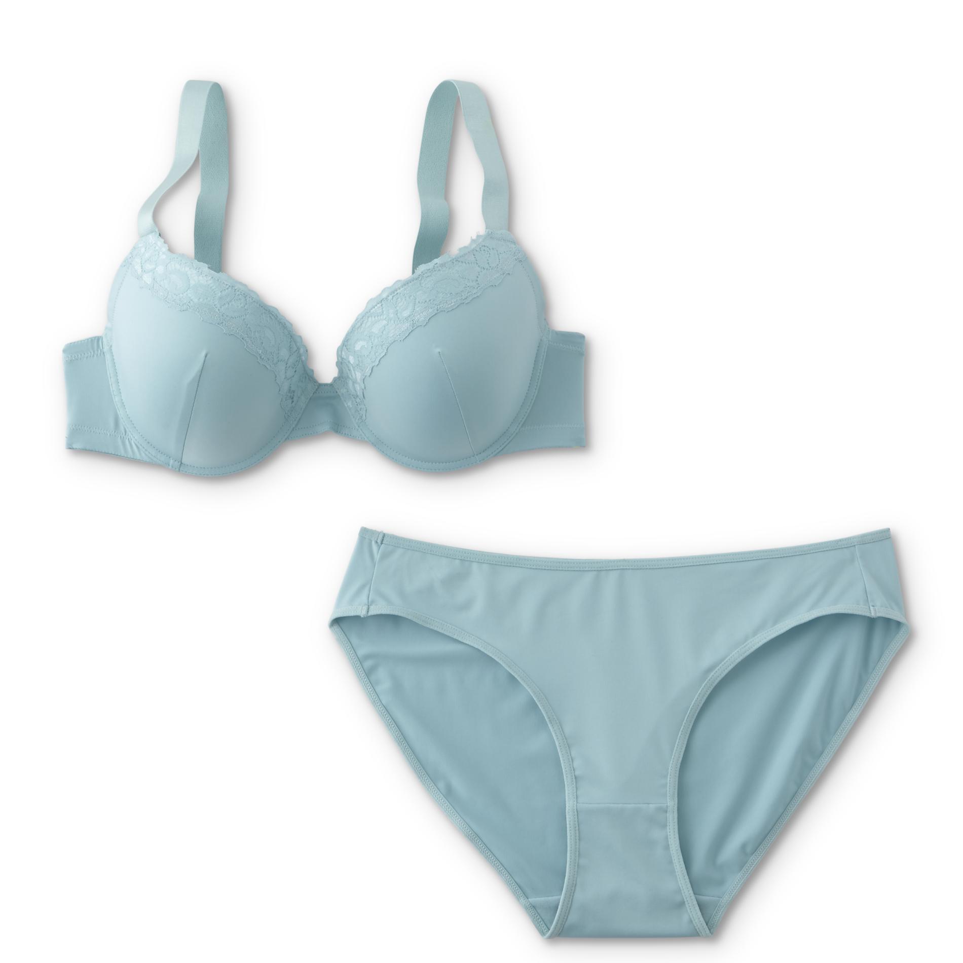 Women's Full Figure Lace Push-Up Bra & Bikini Panties, Size: 40, Blue Angel Women's Full Figure Lace Push-Up Bra & Bikini Panties, Size: 40, Blue Angel