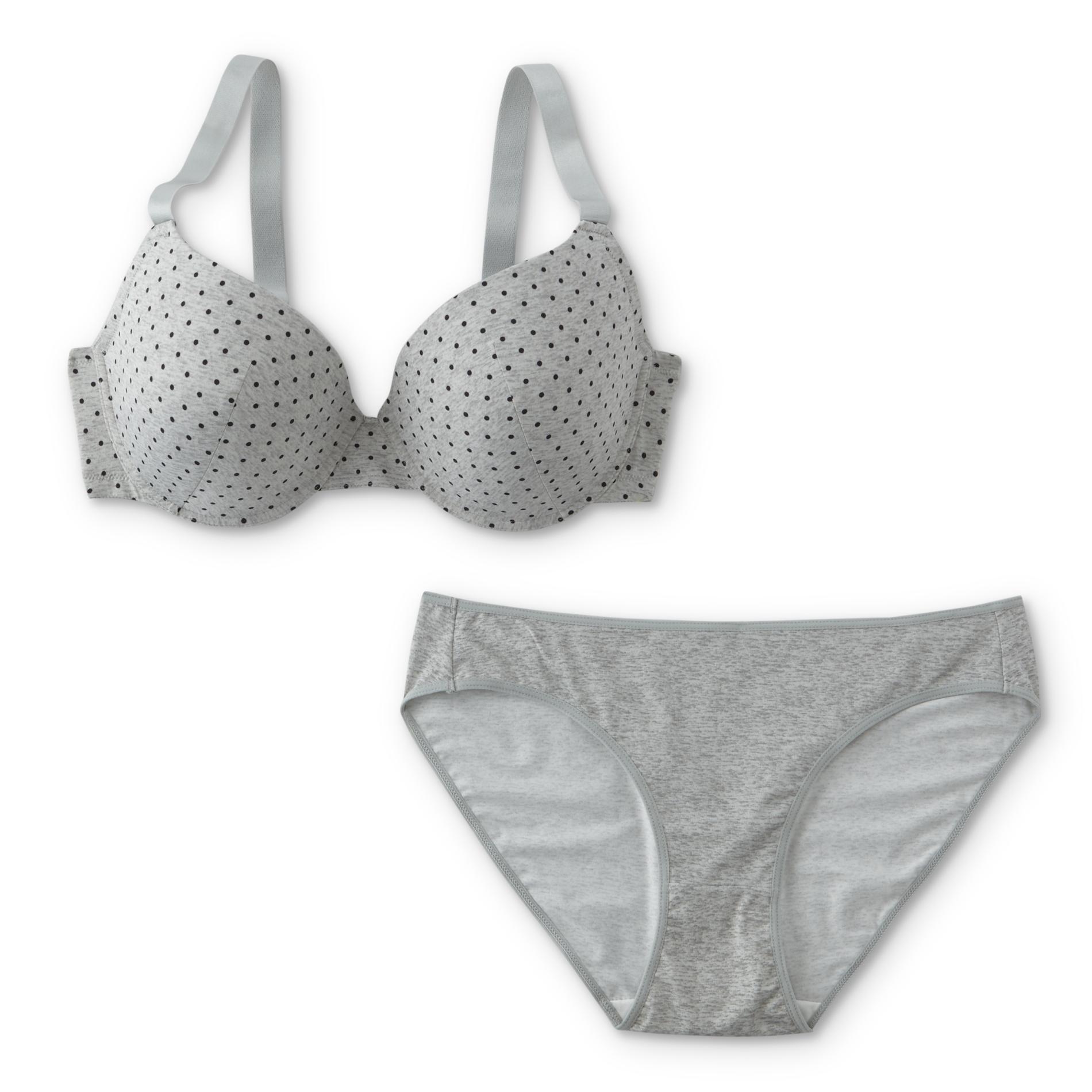 Women's Plus T-Shirt Bra & Bikini Panties - Polka-Dot, Size: 40 C, Tabby Grey Grey Women's Plus T-Shirt Bra & Bikini Panties - Polka-Dot, Size: 40 C, Tabby Grey Grey