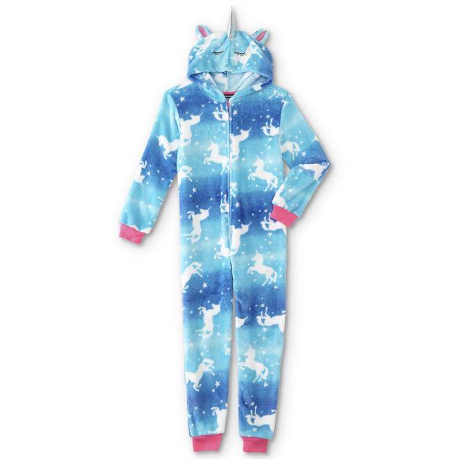 Joe Boxer Girls' Hooded One-Piece Pajamas - Unicorn