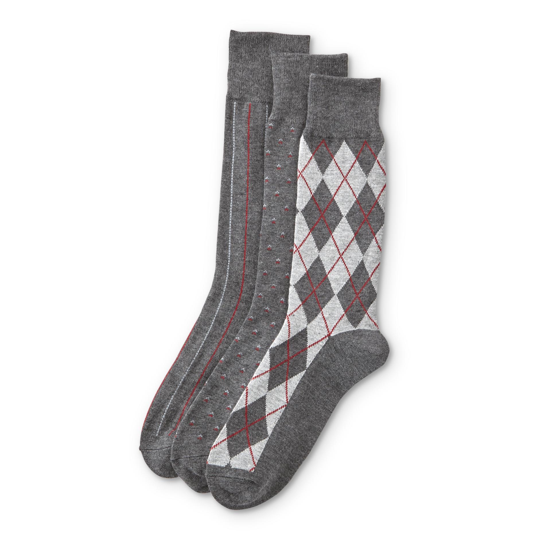 Structure Men's 3-Pairs Dress Socks - Argyle, Striped & Foulard