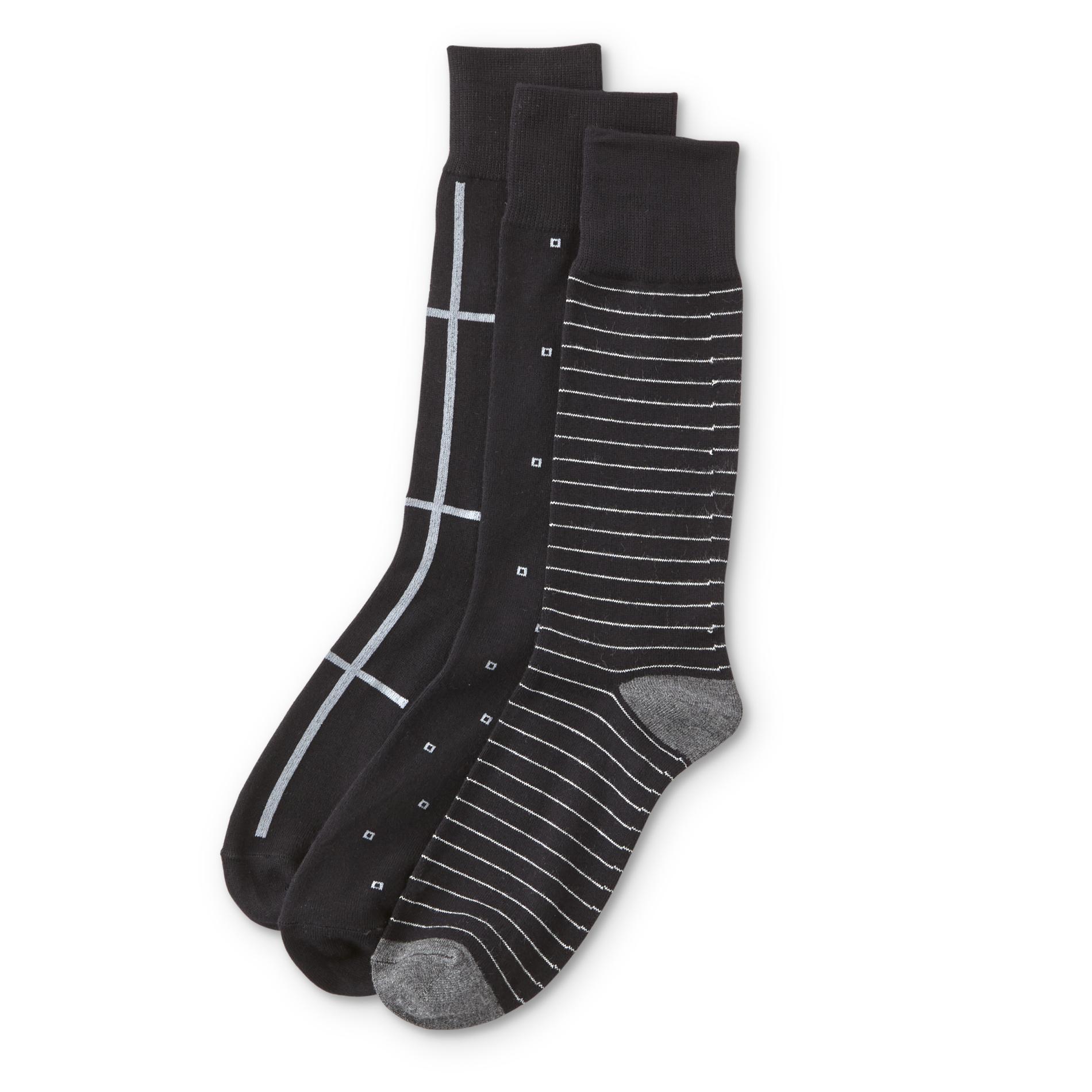 Structure Men's 3-Pairs Dress Socks - Striped & Geometric