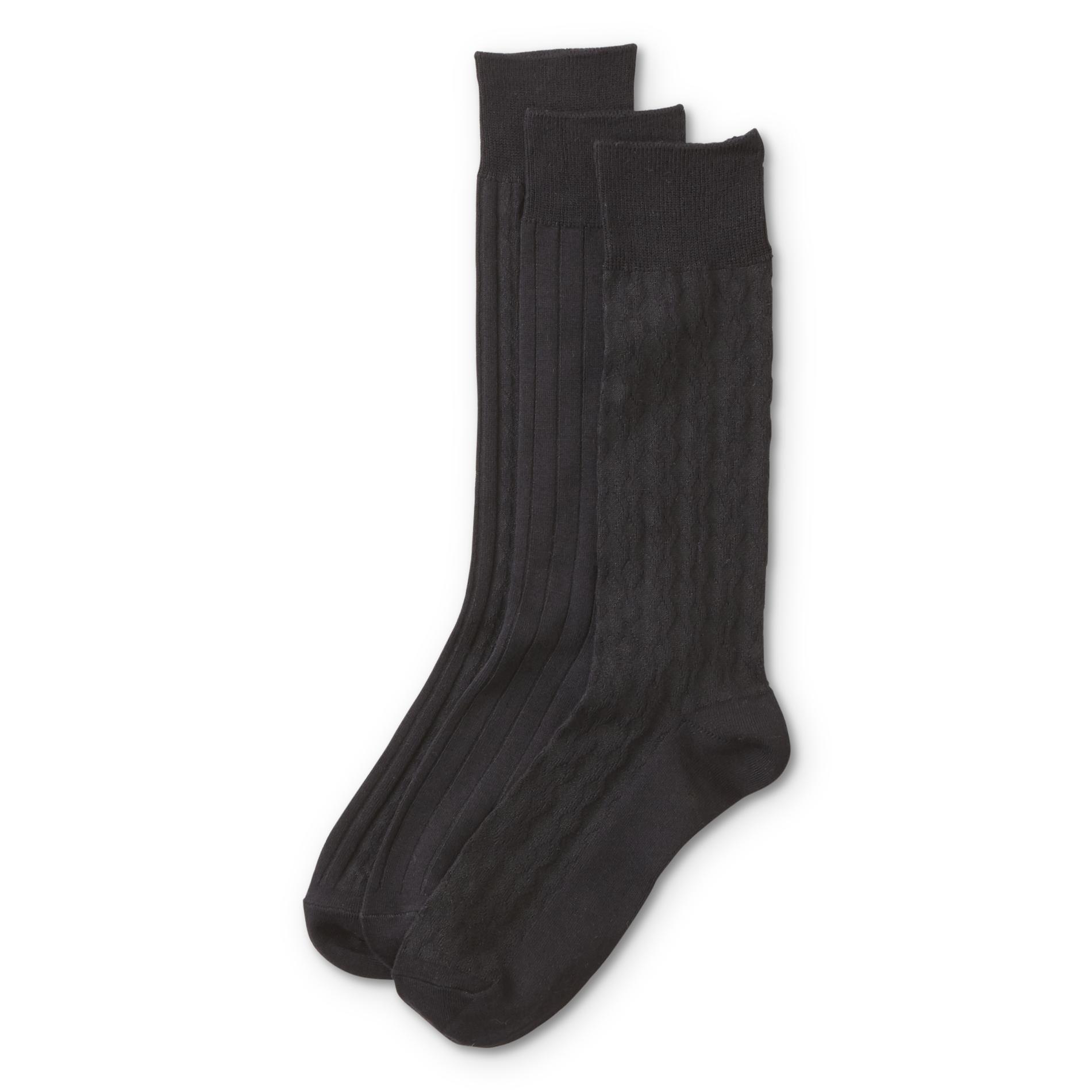 Structure Men's 3-Pairs Dress Socks - Diamond, Striped & Cable