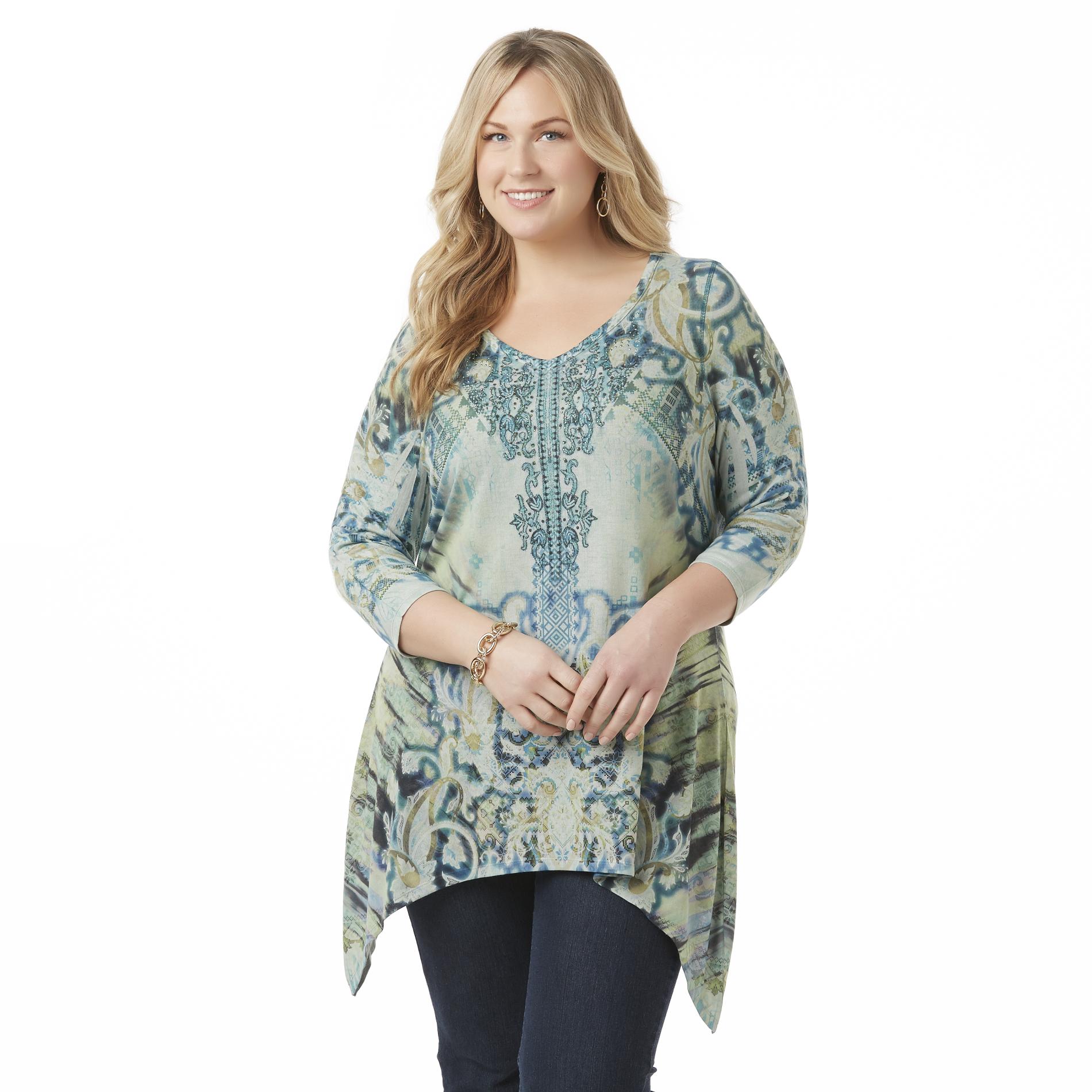 Live and Let Live Women's Plus Embellished Shirt - Paisley