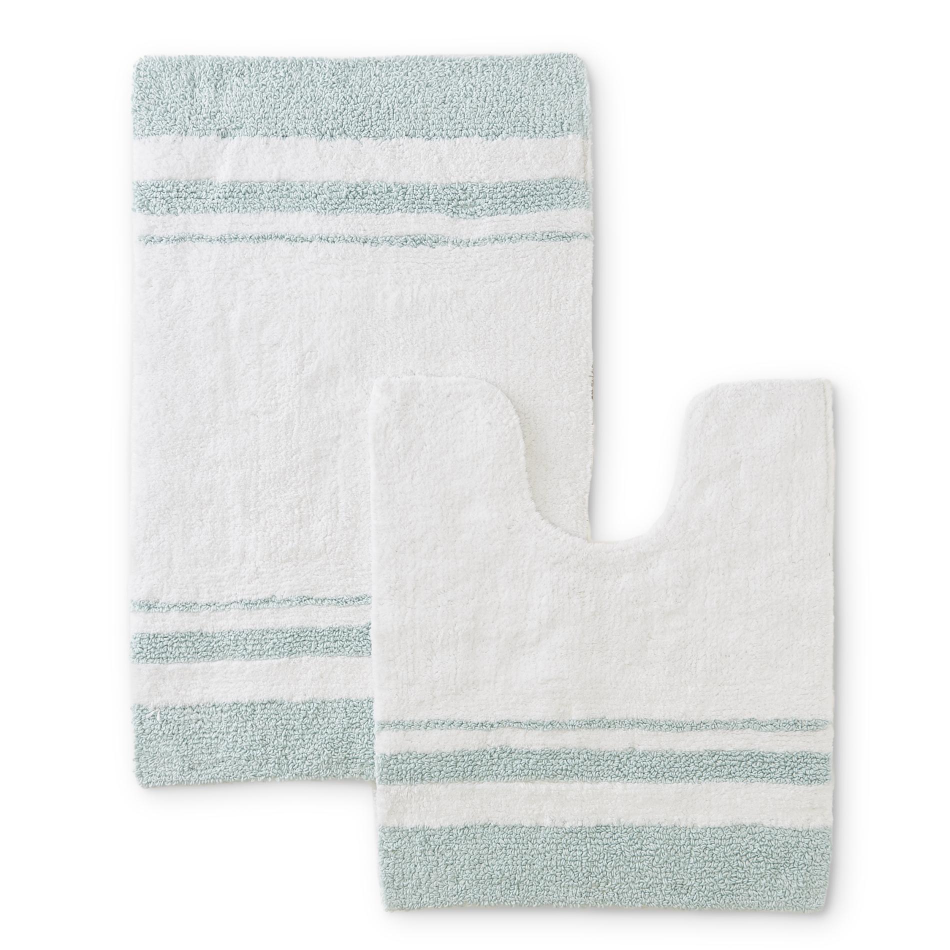 Essential Home 2-Piece Reversible Bath Rug Set - Striped, Canal Blue/White Essential Home 2-Piece Reversible Bath Rug Set - Striped, Canal Blue/White