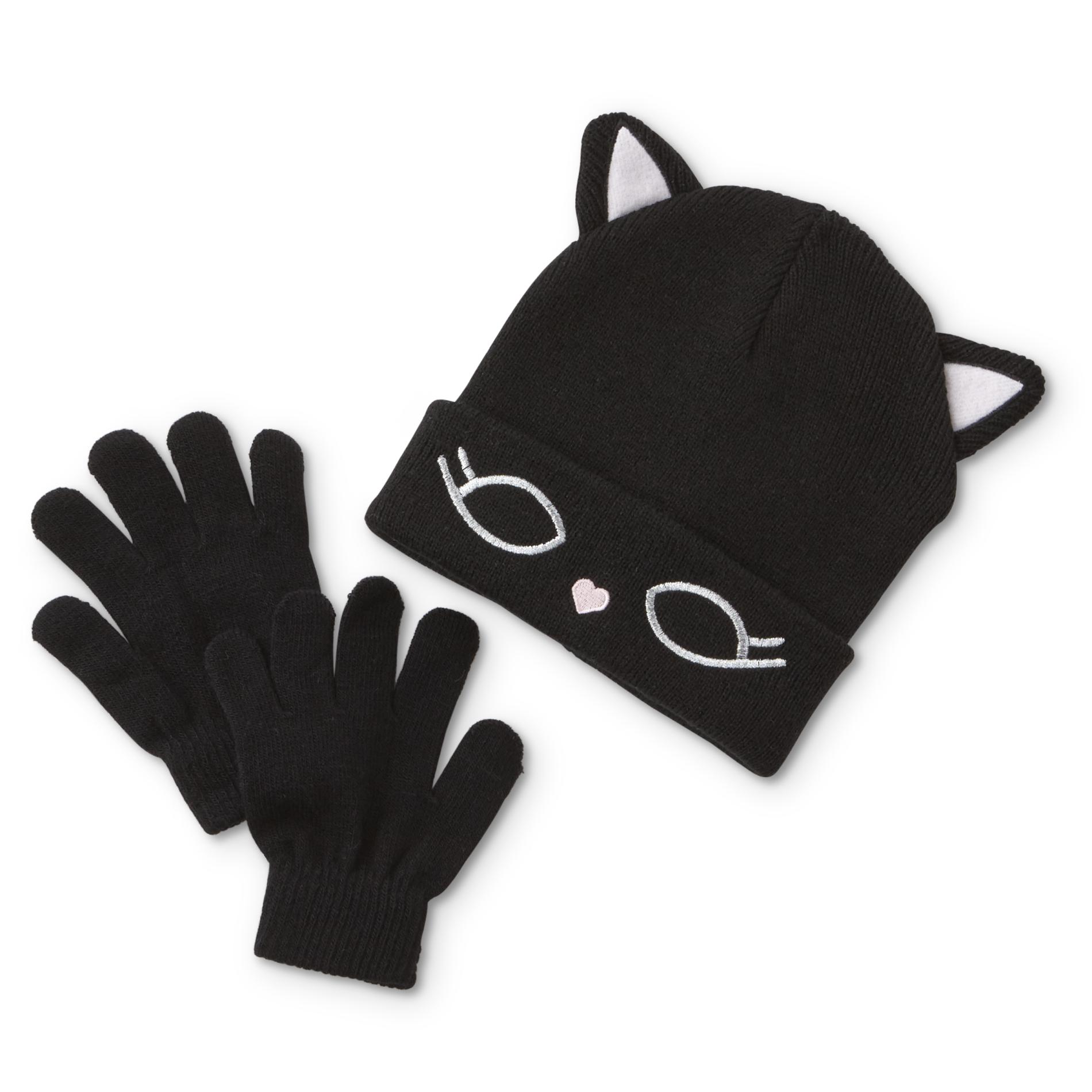 ROEBUCK & CO R1893 Girls' Beanie Hat & Gloves - Cat