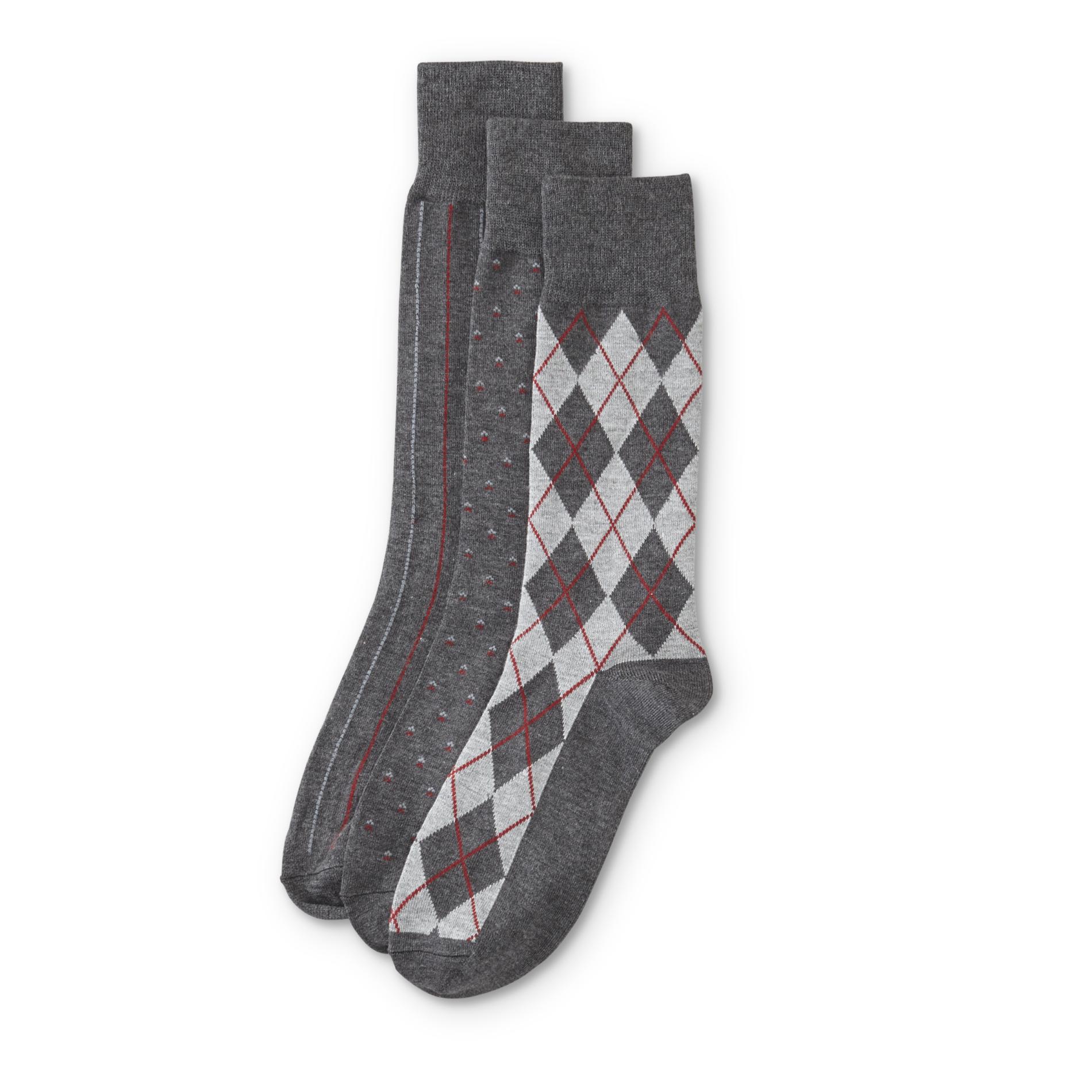 Basic Editions Men's 3-Pairs Crew Socks - Striped & Argyle
