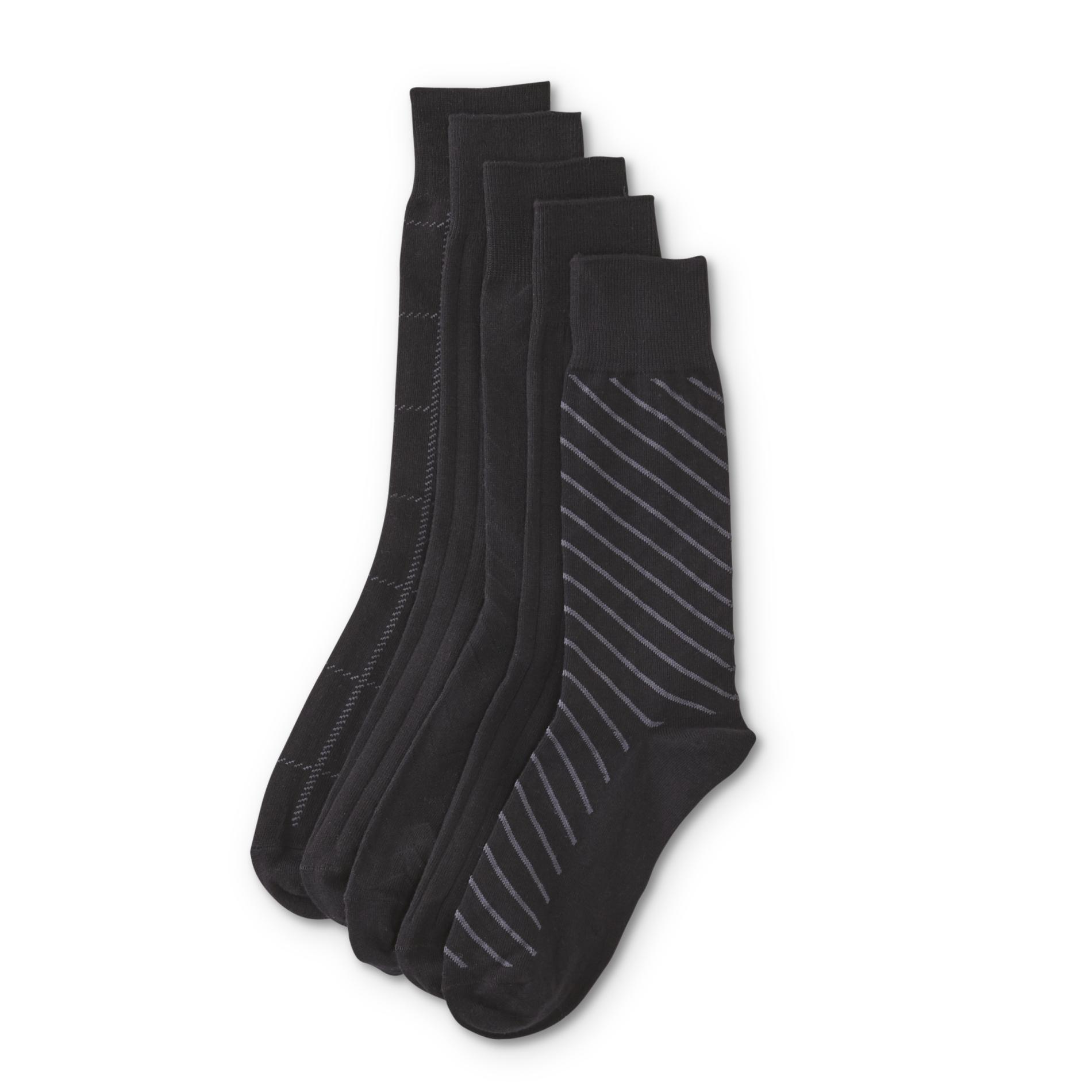 Basic Editions Men's 5-Pairs Dress Socks - Striped, Plaid & Textured