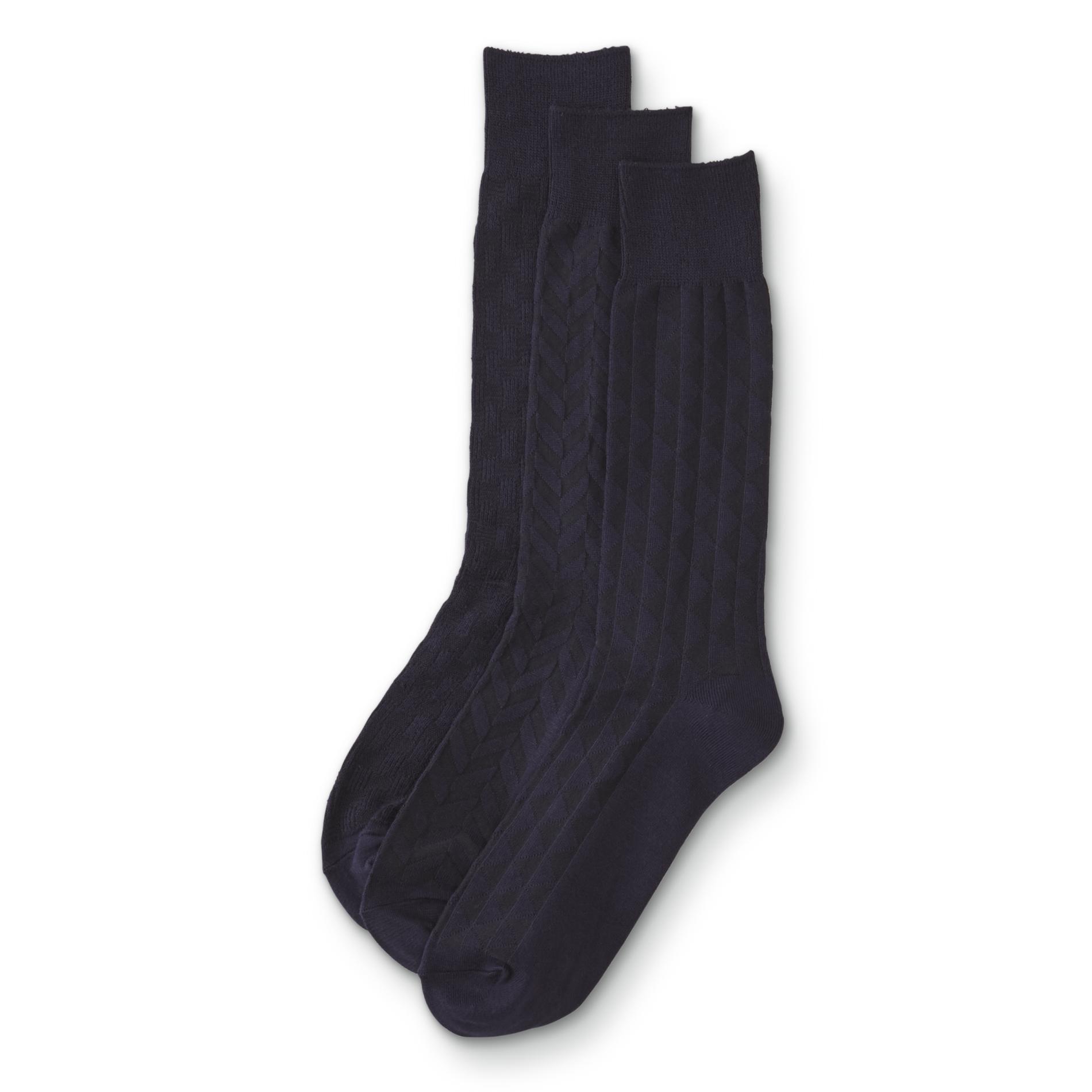 Basic Editions Men's 3-Pairs Crew Socks - Textured Patterns