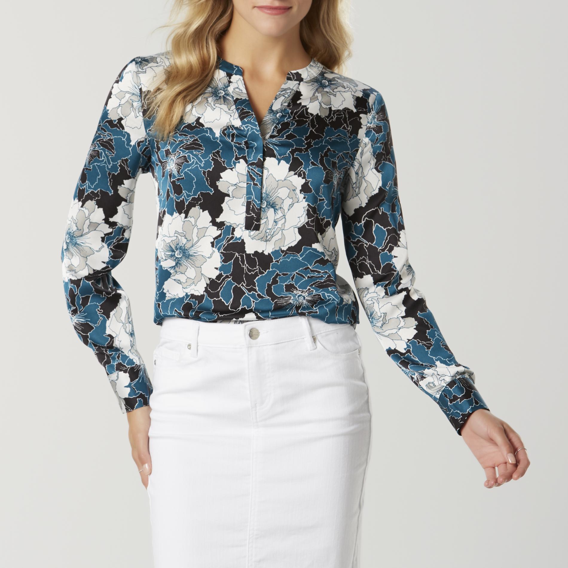 Simply Styled Women's Split Neck Blouse - Floral