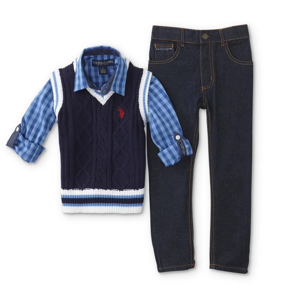 U.S. Polo Assn. Boys' Sweater Vest, Woven Shirt & Jeans - Plaid
