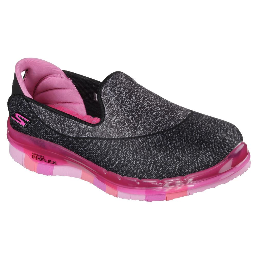 Skechers Girl's Go Flex Walk Black/White/Pink Walking Shoe