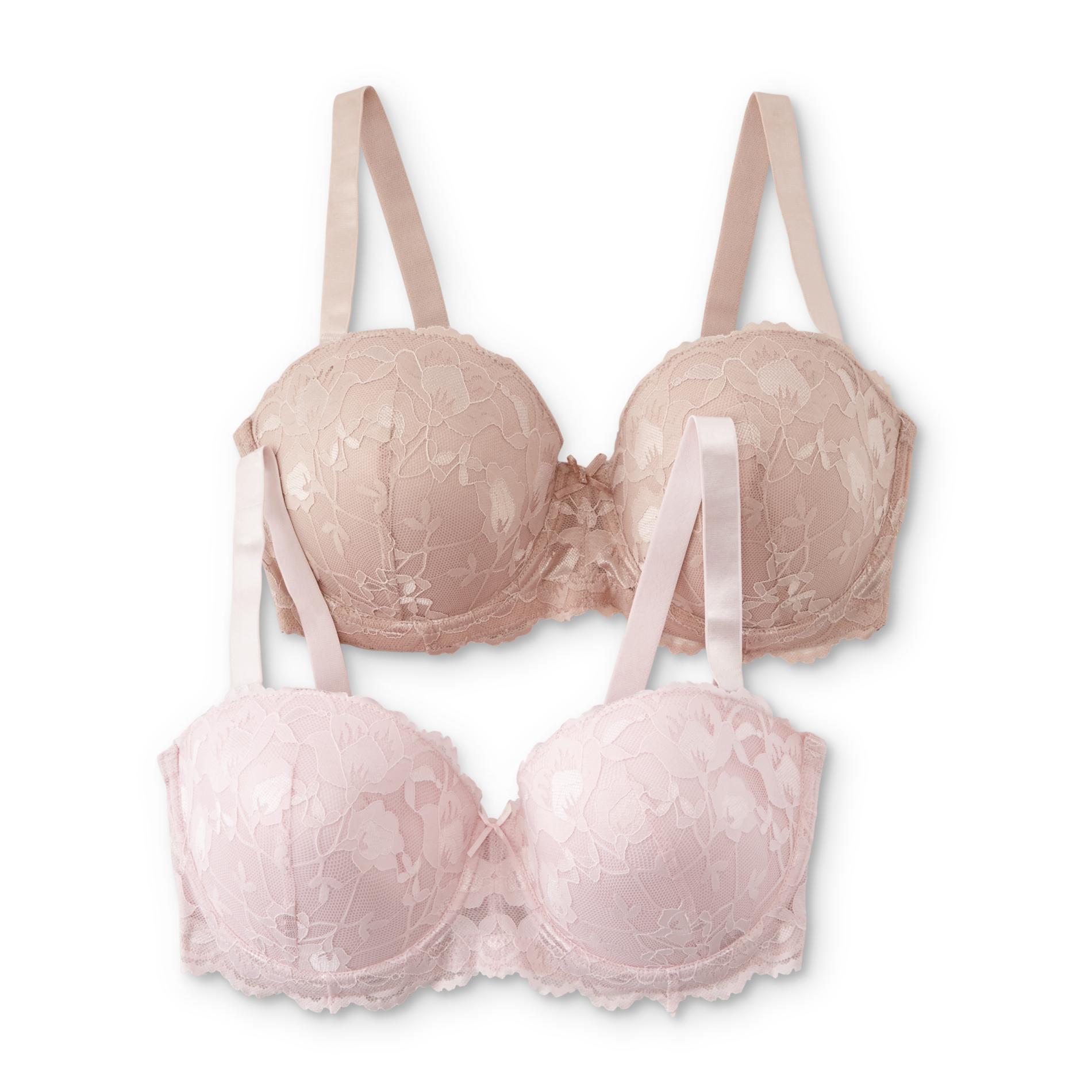 Women's Full-Figure 2-Pack Lace Push-Up Balconette Bras, Size: 40, Pink Women's Full-Figure 2-Pack Lace Push-Up Balconette Bras, Size: 40, Pink