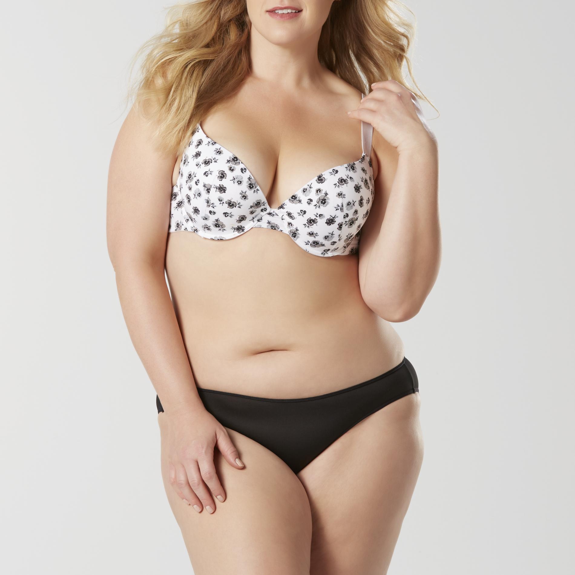 Women's Plus Full-Figure Lace Bra & Bikini Panties - Floral, Size: 40 B, Grey Poppies/Black Women's Plus Full-Figure Lace Bra & Bikini Panties - Floral, Size: 40 B, Grey Poppies/Black
