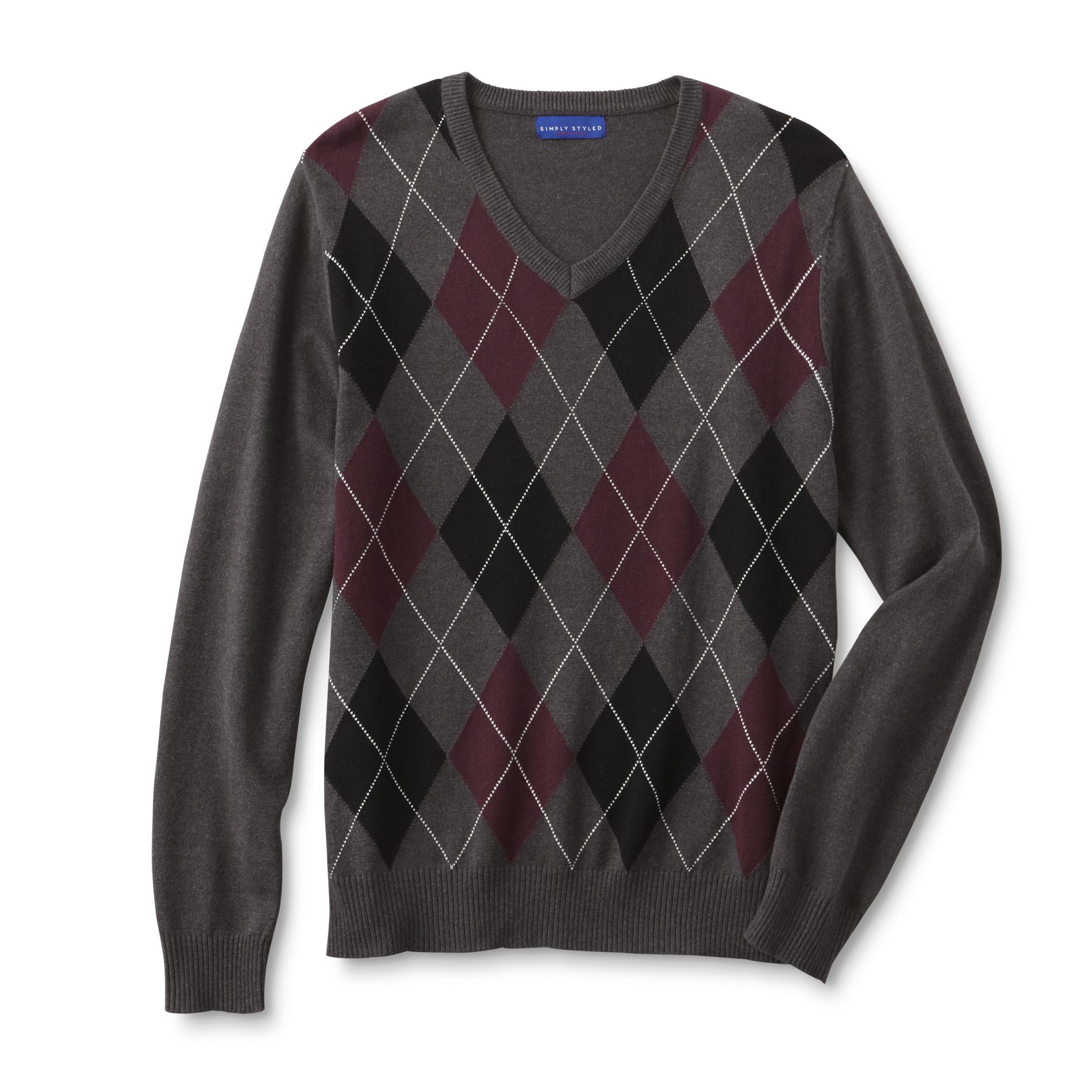 Simply Styled Men's V-Neck Sweater - Argyle