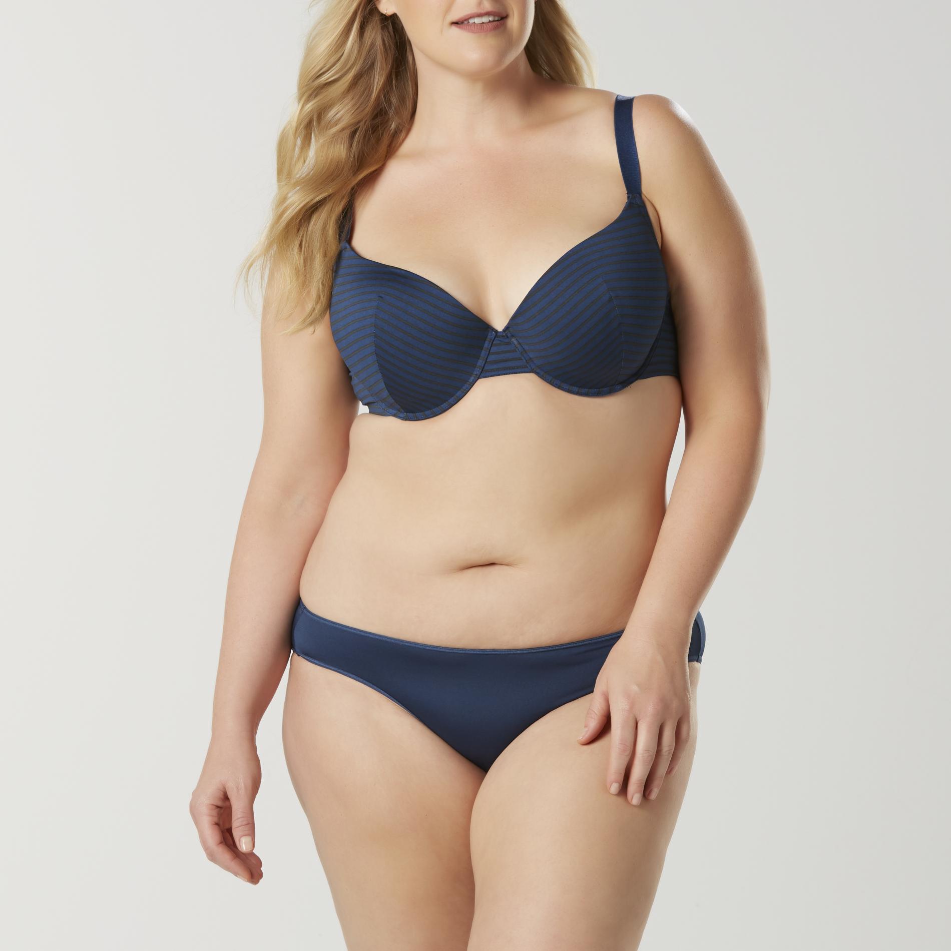 Women's Plus T-Shirt Bra & Bikini Panties - Striped, Size: 40 B, Dark Blue Women's Plus T-Shirt Bra & Bikini Panties - Striped, Size: 40 B, Dark Blue