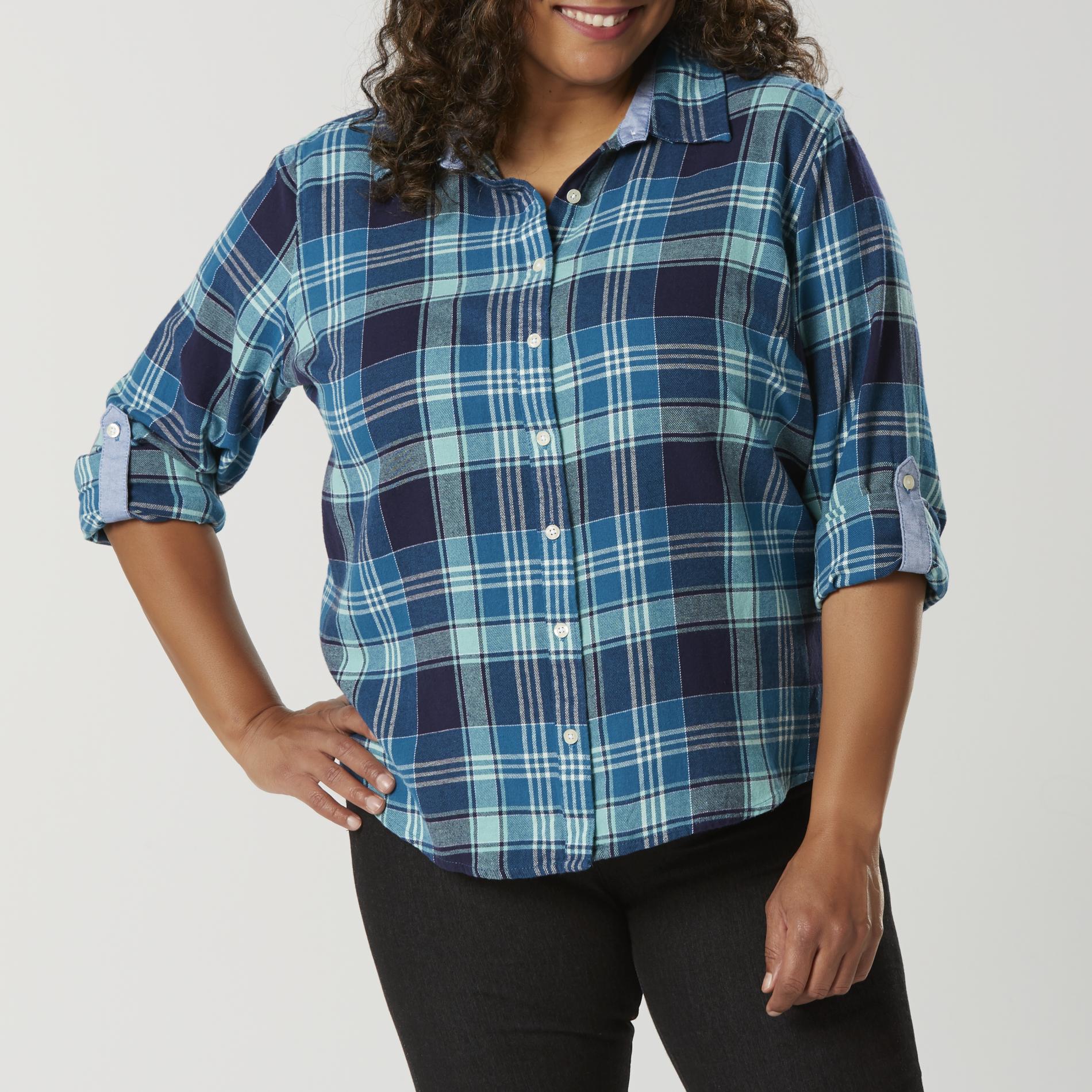 Basic Editions Women's Plus Flannel Shirt - Plaid