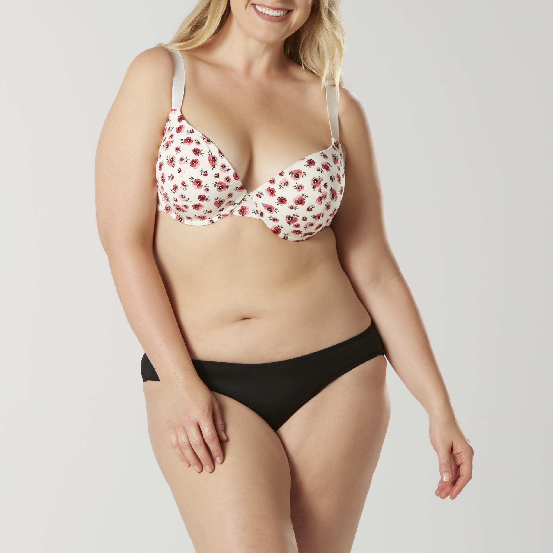 Women's Plus Push-Up Bra & Bikini Panties - Floral, Size: 40 B, Red Poppies Women's Plus Push-Up Bra & Bikini Panties - Floral, Size: 40 B, Red Poppies