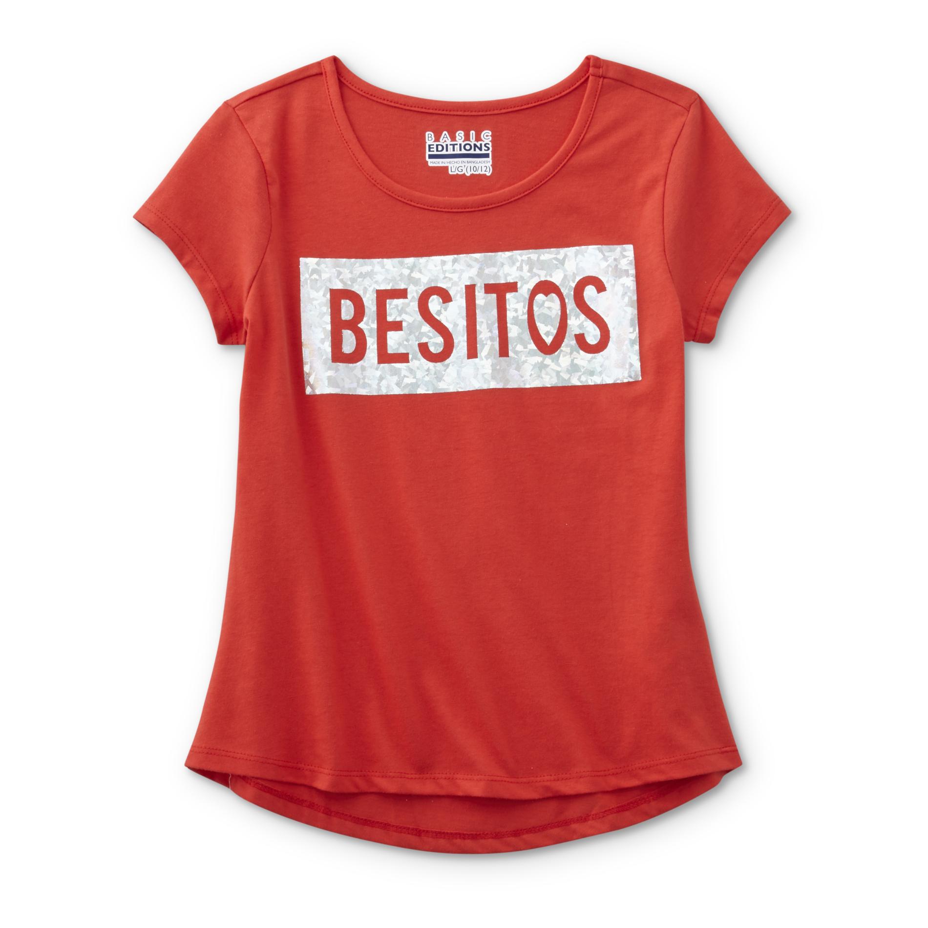Basic Editions Girls' Graphic T-Shirt - Besitos, Size: Large, Poppy Red Basic Editions Girls' Graphic T-Shirt - Besitos, Size: Large, Poppy Red
