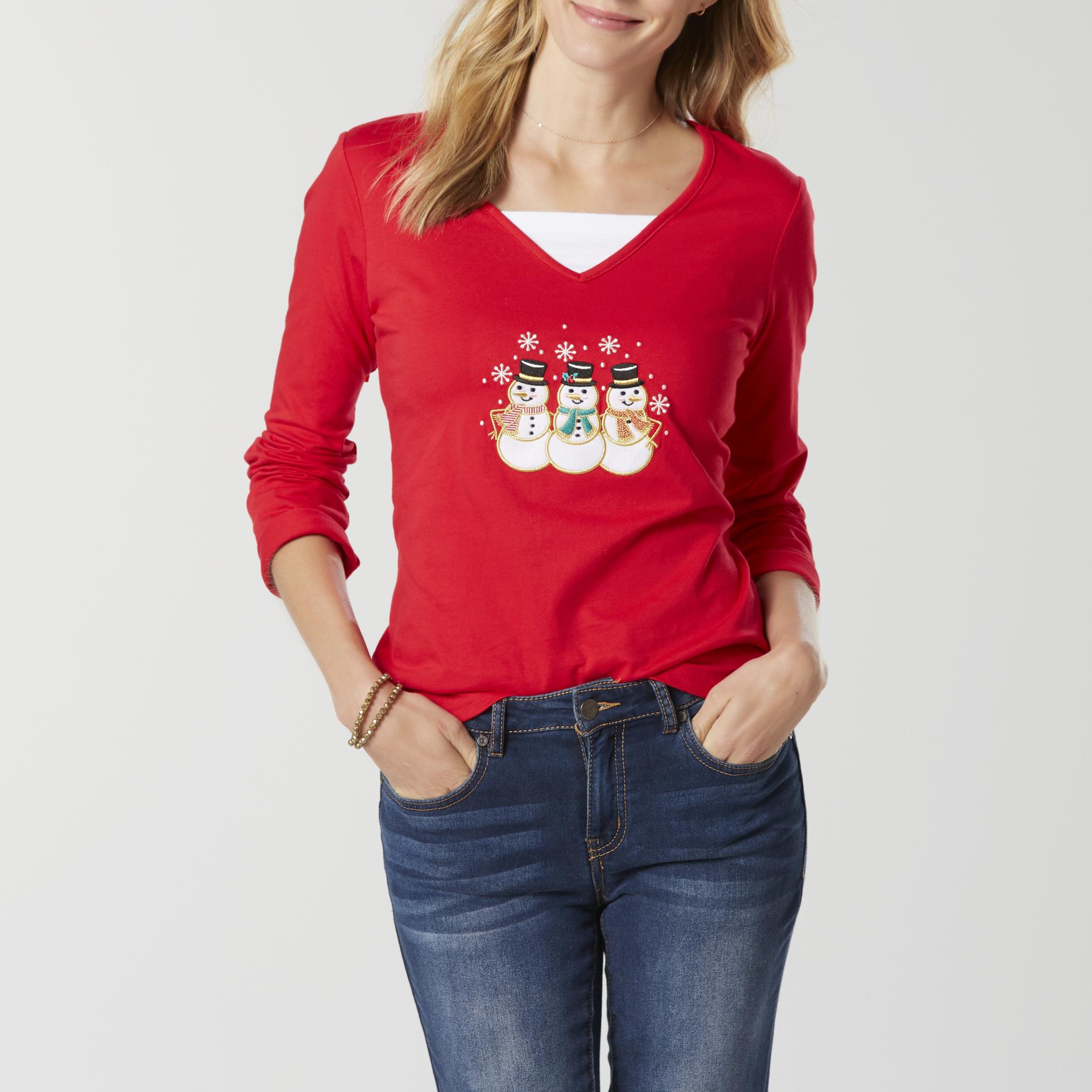 Basic Editions Women’s Layered-Look Christmas Top - Snowman, Size: XL, Ski Patrol Basic Editions Women’s Layered-Look Christmas Top - Snowman, Size: XL, Ski Patrol