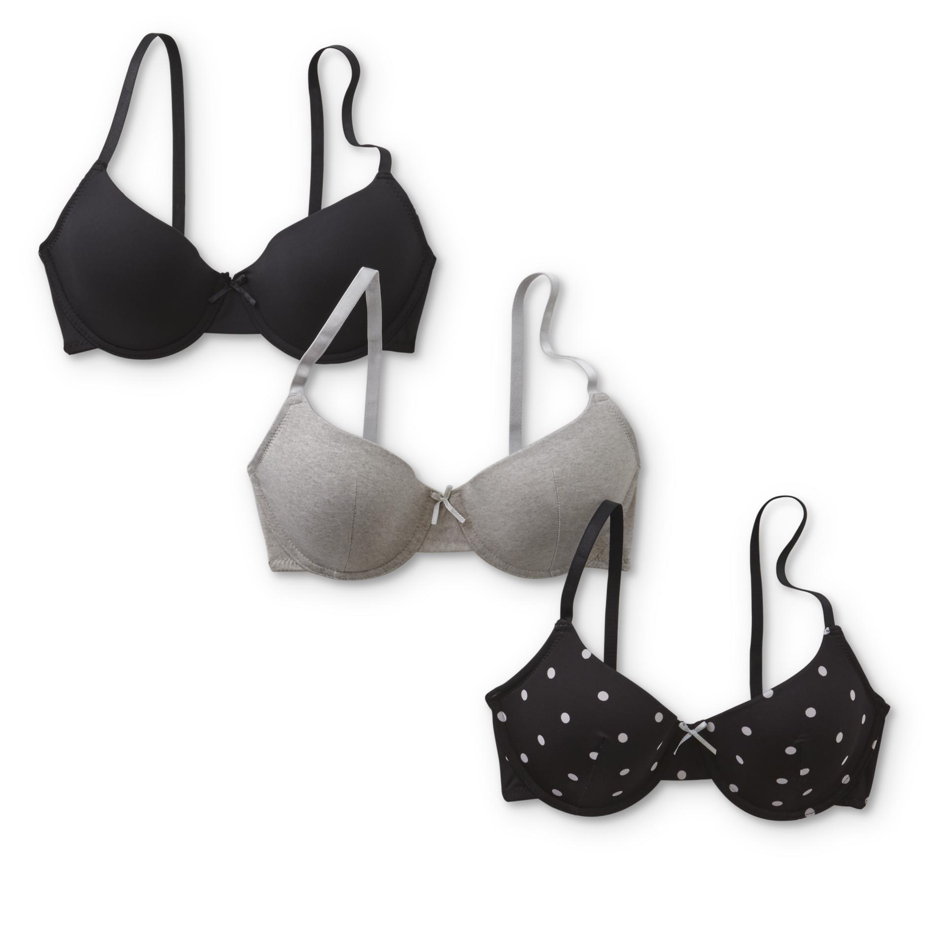 Women's 3Pack TShirt Bras Solid & Dots