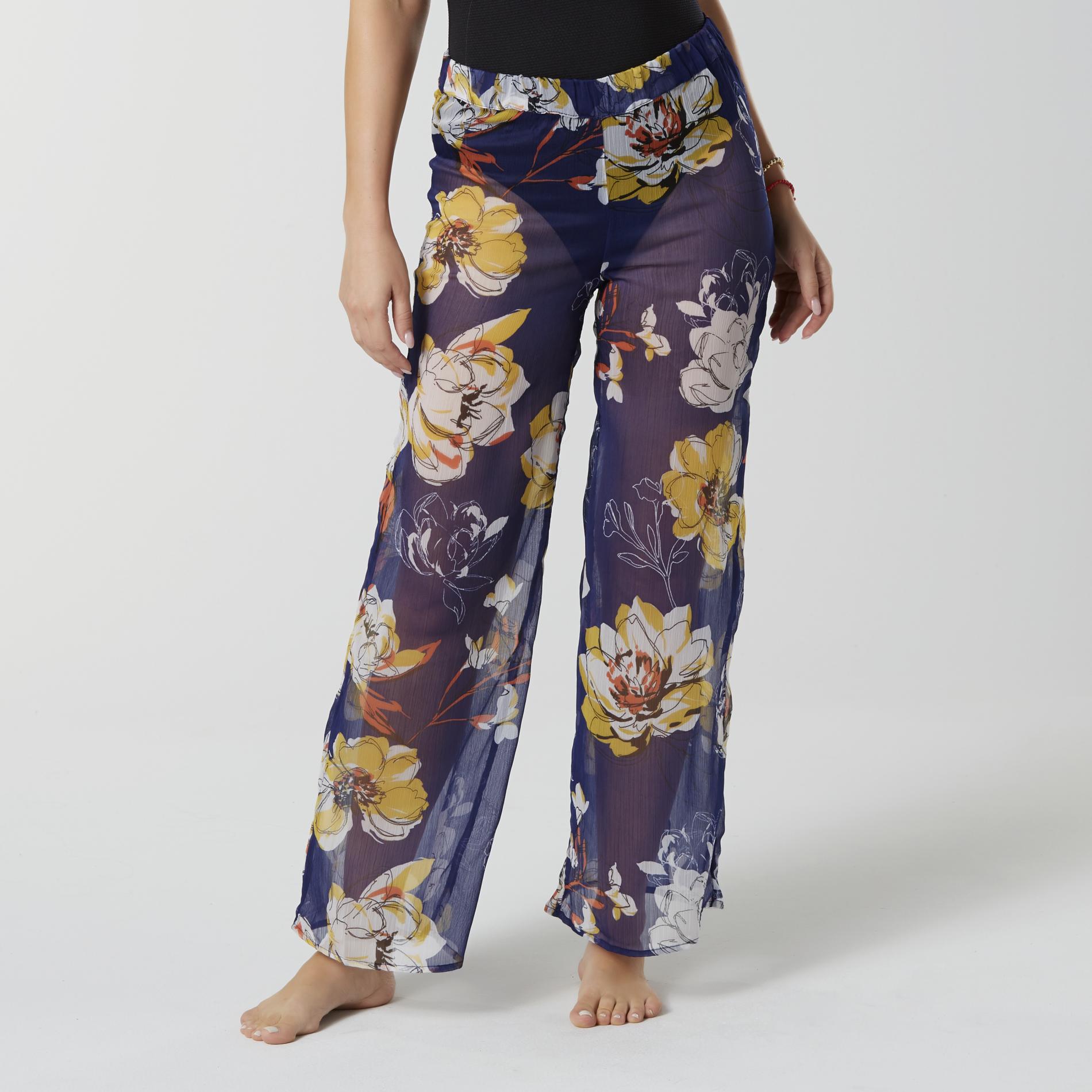 Jaclyn Smith Women's Palazzo Pants Swim Cover-Up - Floral, Size: Medium, Blue Jaclyn Smith Women's Palazzo Pants Swim Cover-Up - Floral, Size: Medium, Blue