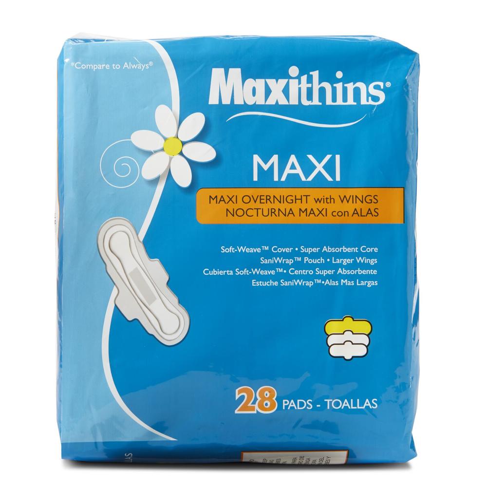 OWN BRAND PACKER Maxithins Maxi Overnight Pads with Wings - 28 Count