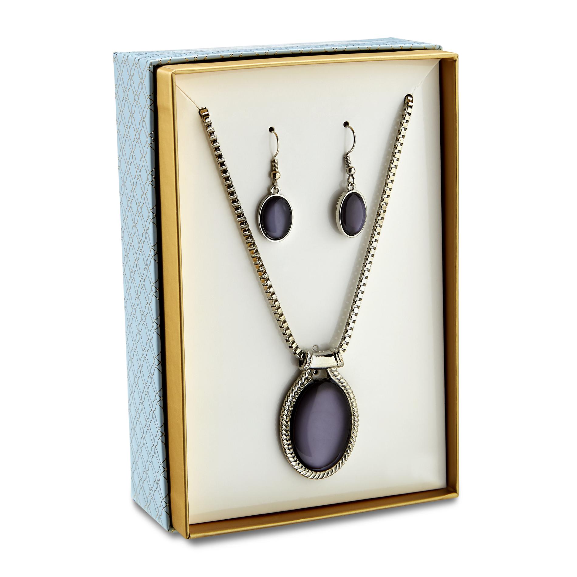 Jaclyn Smith Women's Silvertone Pendant Necklace & Drop Earrings Jaclyn Smith Women's Silvertone Pendant Necklace & Drop Earrings