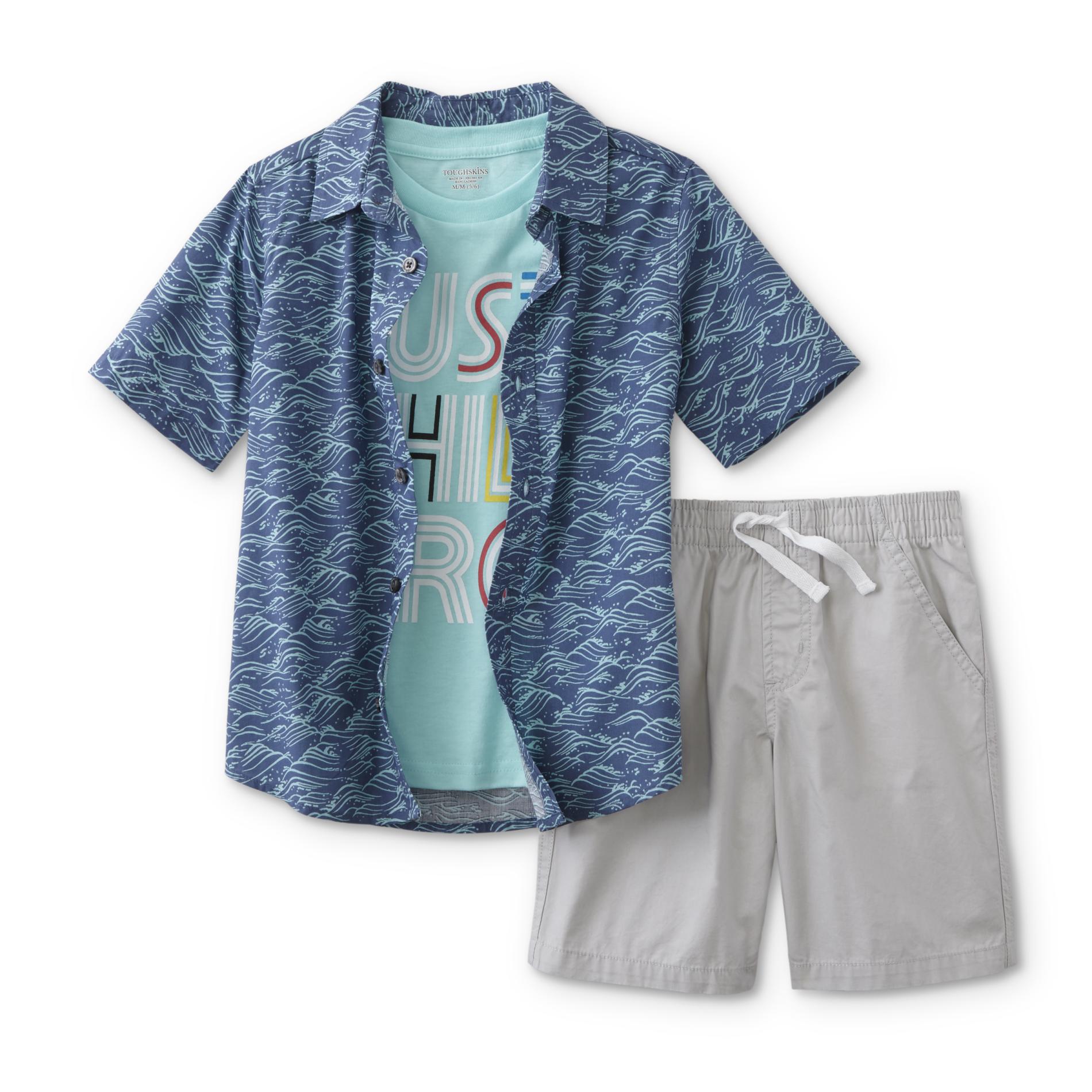 Toughskins Infant & Toddler Boys' Graphic T-Shirt, Collared Shirt & Shorts - Waves & Chill