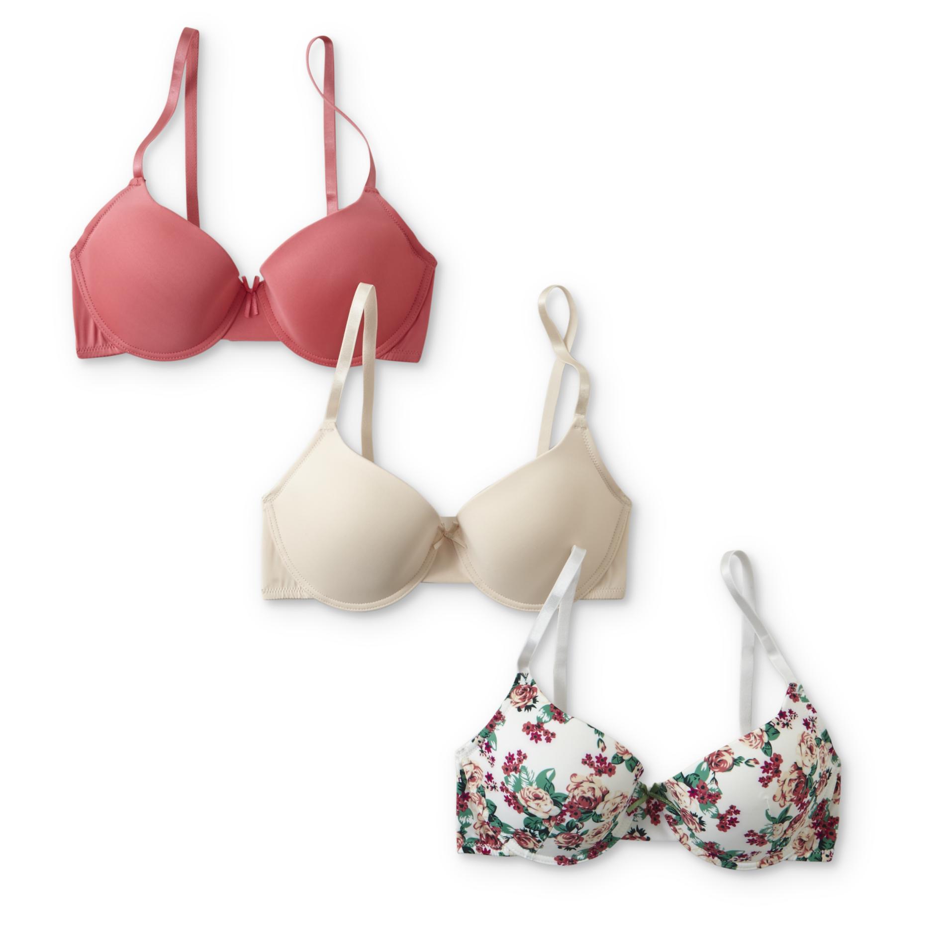 Simply Styled Women's 3-Pack T-Shirt Bras - Solid & Floral