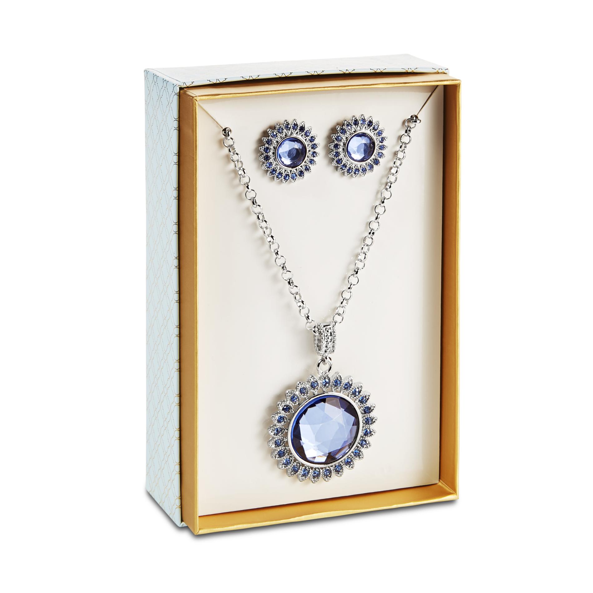 Jaclyn Smith Women's Silvertone Pendant Necklace & Stud Earrings Jaclyn Smith Women's Silvertone Pendant Necklace & Stud Earrings