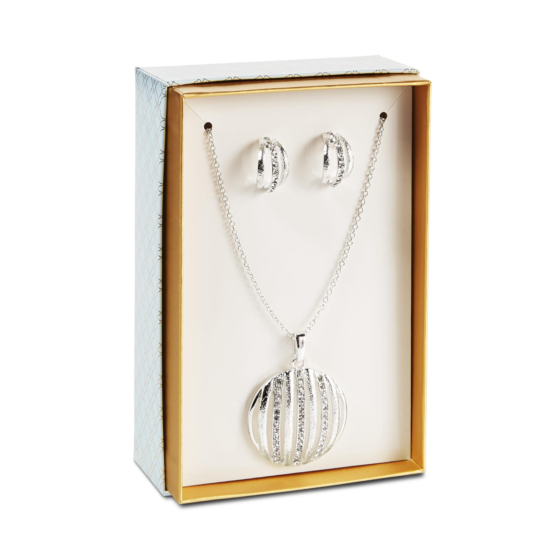Jaclyn Smith Dome Necklace & Earrings Set, Silver Jaclyn Smith Dome Necklace & Earrings Set, Silver