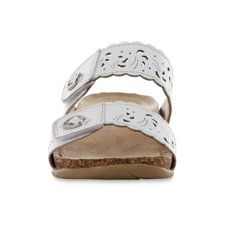 Earth Origins Women's Tessa White Leather Slide Sandal - Wide Width Available