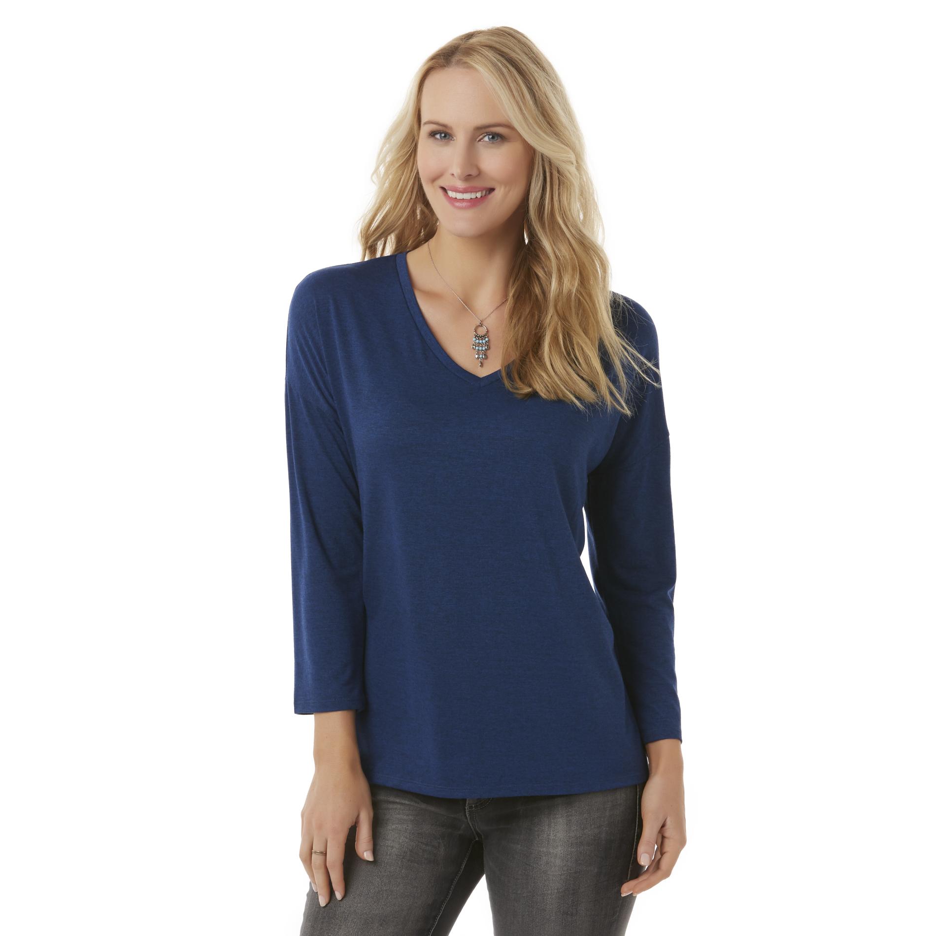 Simply Styled Women's V-Neck Top - Heathered