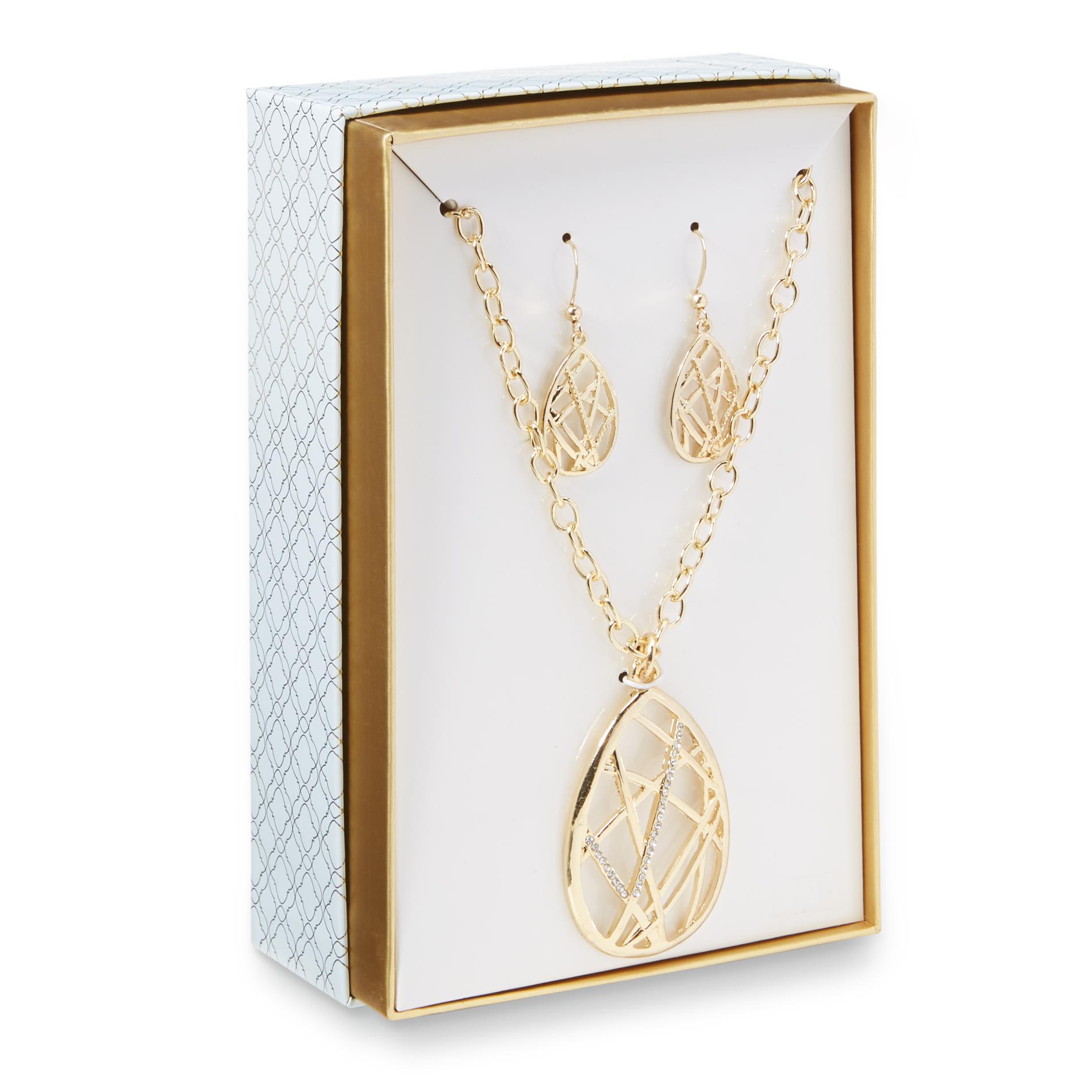 Jaclyn Smith Women's Goldtone Teardrop Pendant Necklace & Earrings Jaclyn Smith Women's Goldtone Teardrop Pendant Necklace & Earrings
