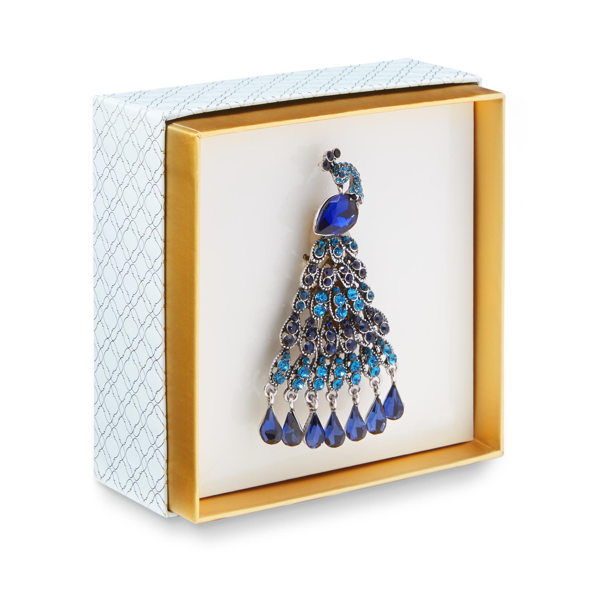 Jaclyn Smith Women's Silvertone Pin - Peacock, Blue Jaclyn Smith Women's Silvertone Pin - Peacock, Blue