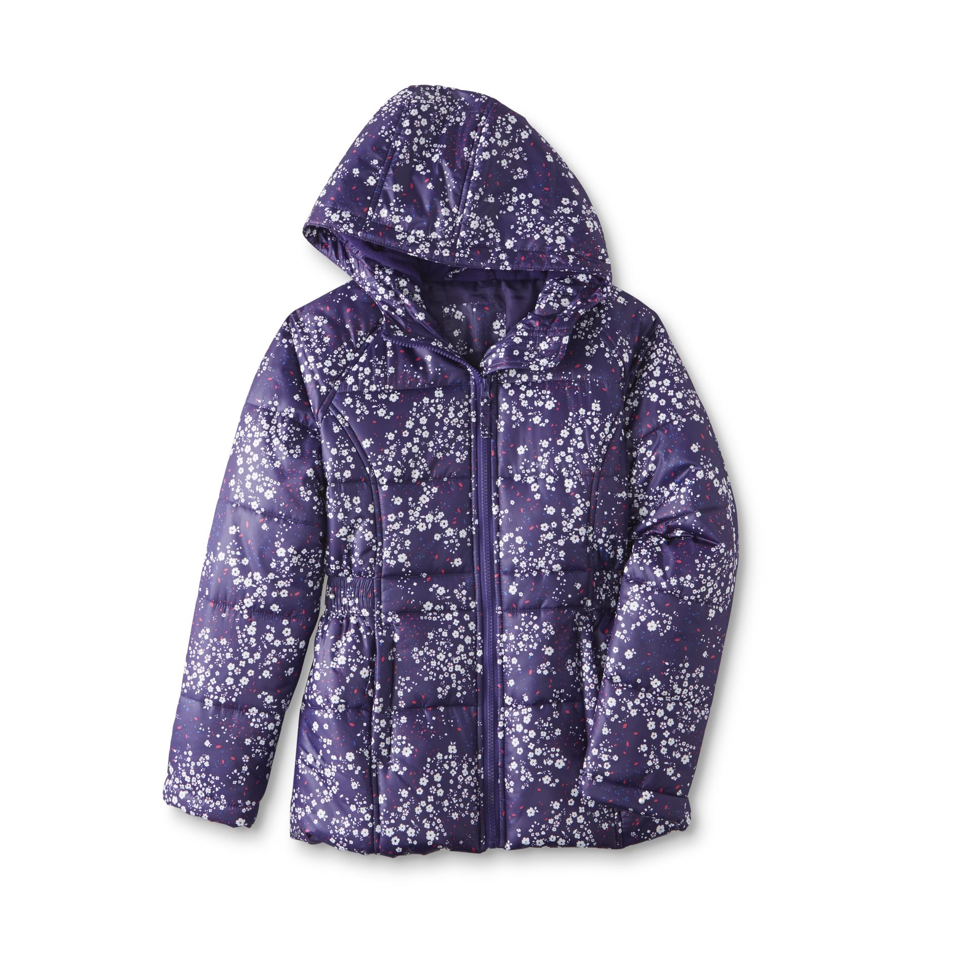 Simply Styled Girl's Hooded Puffer Coat - Floral