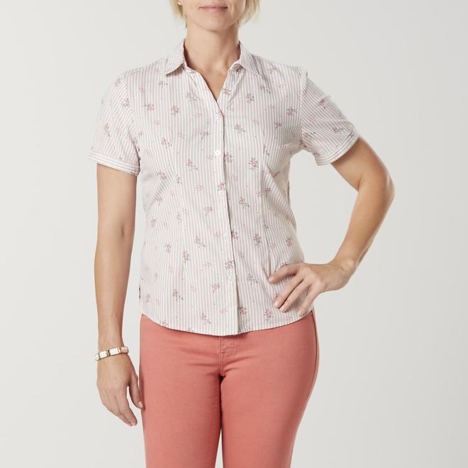 Basic Editions Basic Editions Women's Camp Shirt - Striped & Floral