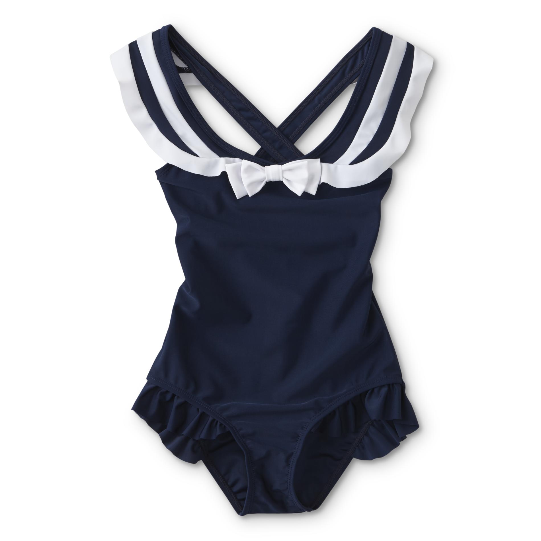 Joe Boxer Infant & Toddler Girls' One-Piece Ruffle Swimsuit - Sailor, Size: 2T, Blue/White Joe Boxer Infant & Toddler Girls' One-Piece Ruffle Swimsuit - Sailor, Size: 2T, Blue/White