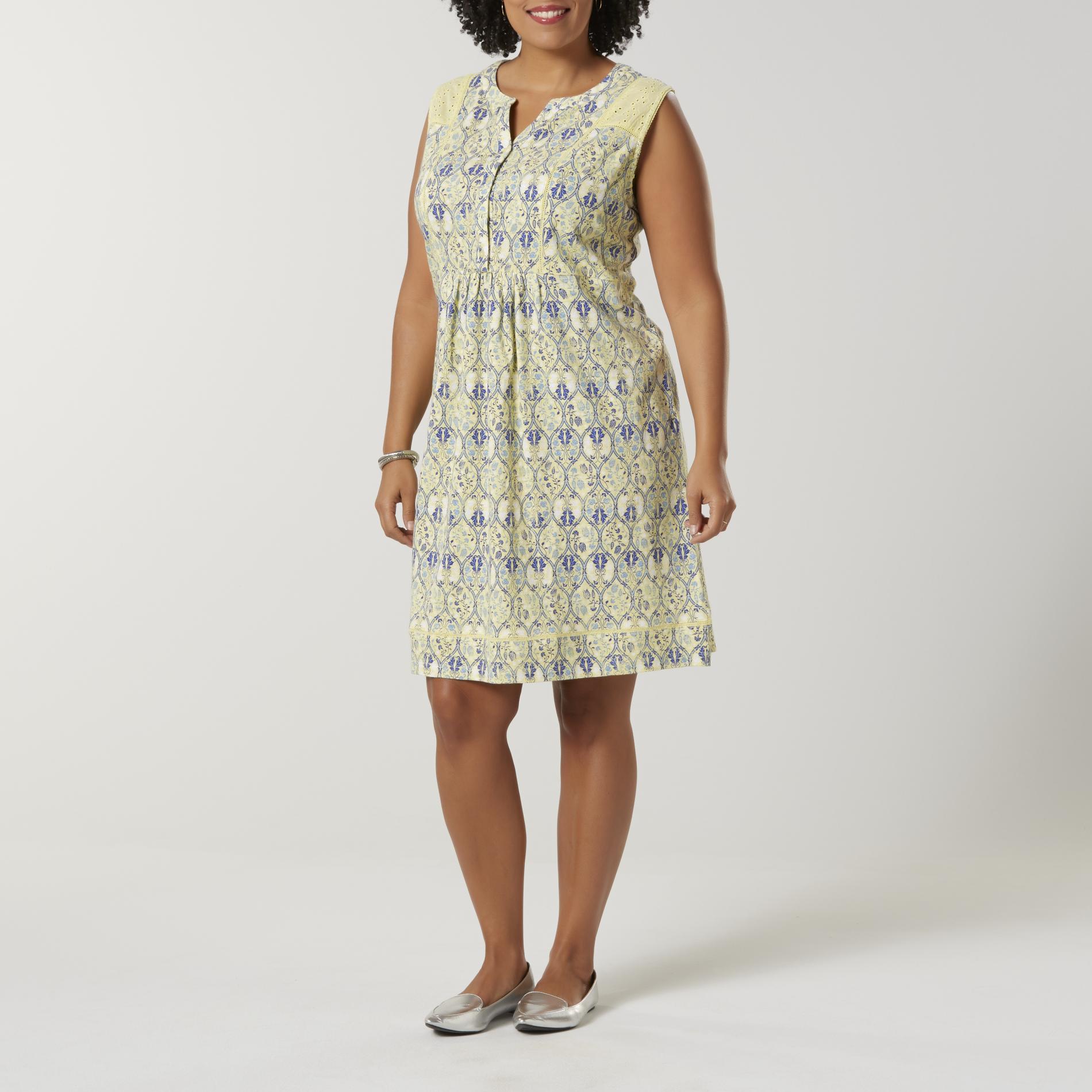 Basic Editions Women's Plus Sleeveless Dress - Floral, Size: 2XL, Yellow Basic Editions Women's Plus Sleeveless Dress - Floral, Size: 2XL, Yellow