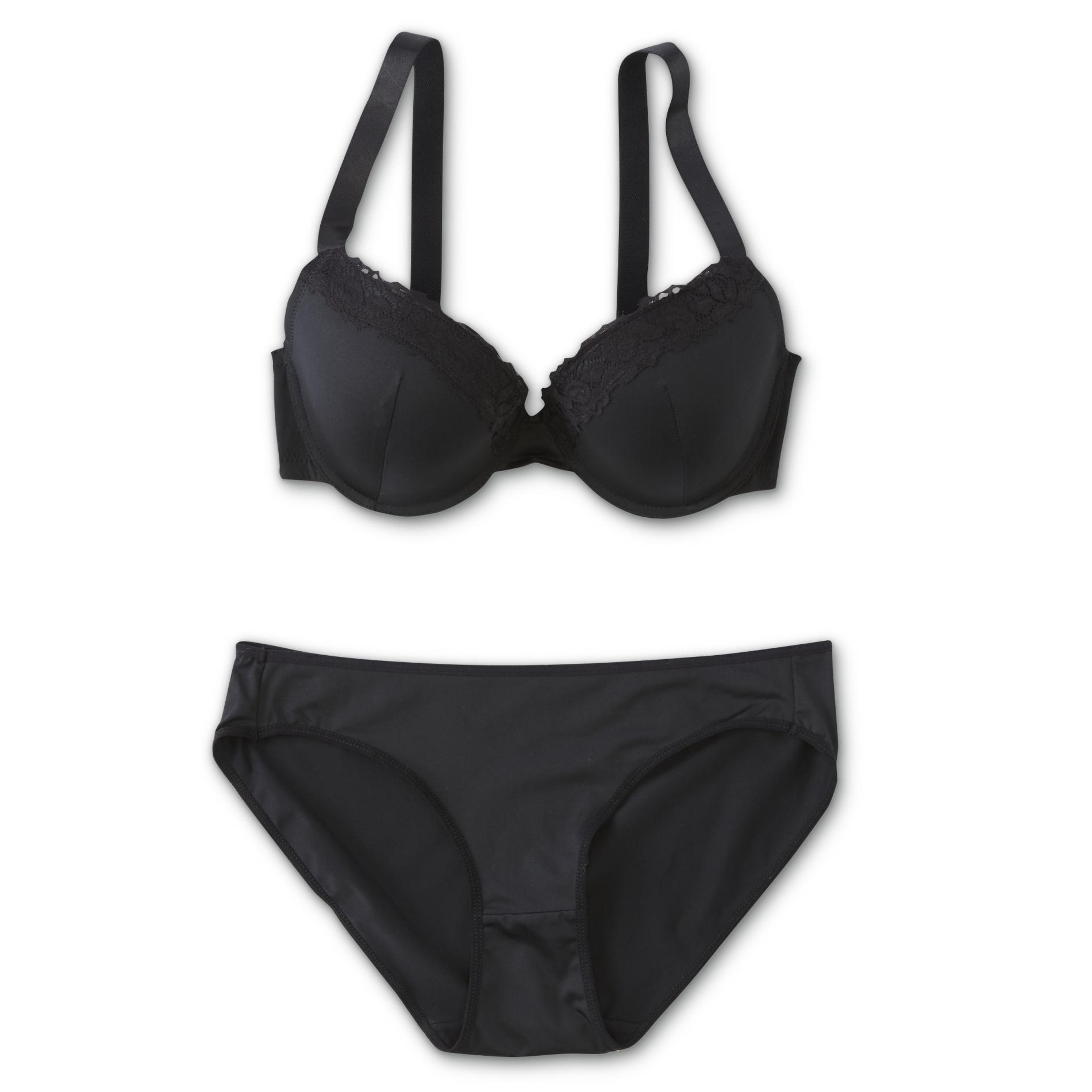 Women's Full-Figure Push-Up Bra & Bikini Panties, Size: 44, Black Women's Full-Figure Push-Up Bra & Bikini Panties, Size: 44, Black