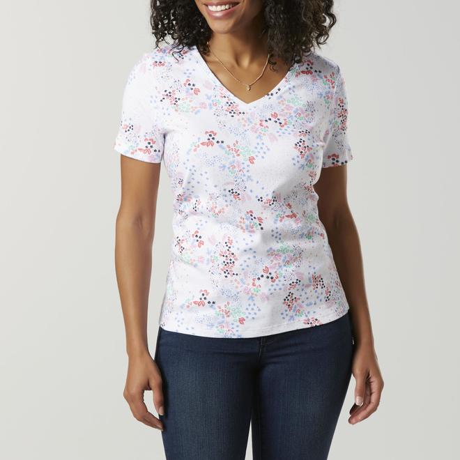Basic Editions Basic Editions Women's V-Neck T-Shirt - Floral