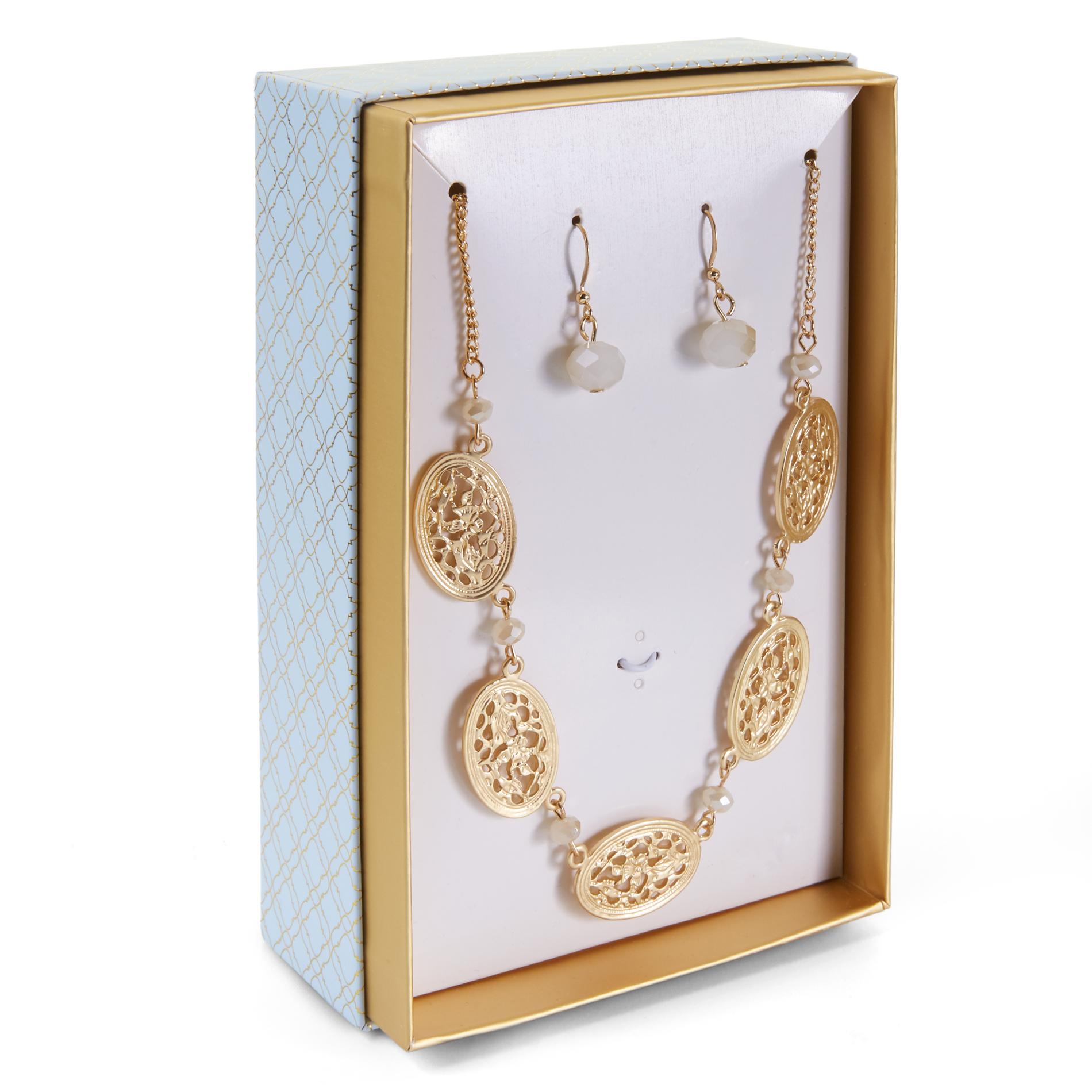 Jaclyn Smith Women's Goldtone Necklace & Dangle Earrings Jaclyn Smith Women's Goldtone Necklace & Dangle Earrings