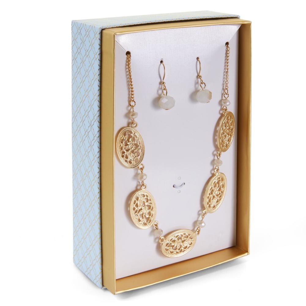 Jaclyn Smith Women's Goldtone Necklace & Dangle Earrings