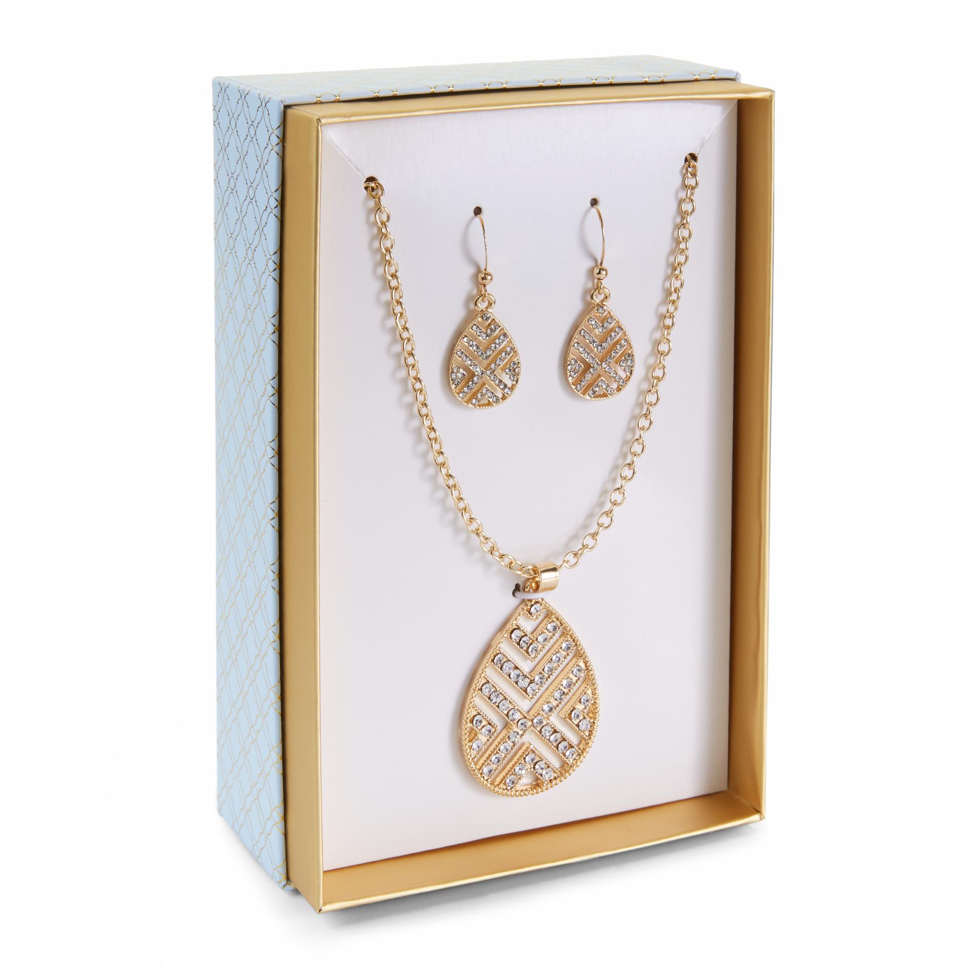 Jaclyn Smith Women's Goldtone Teardrop Necklace & Dangle Earrings Jaclyn Smith Women's Goldtone Teardrop Necklace & Dangle Earrings