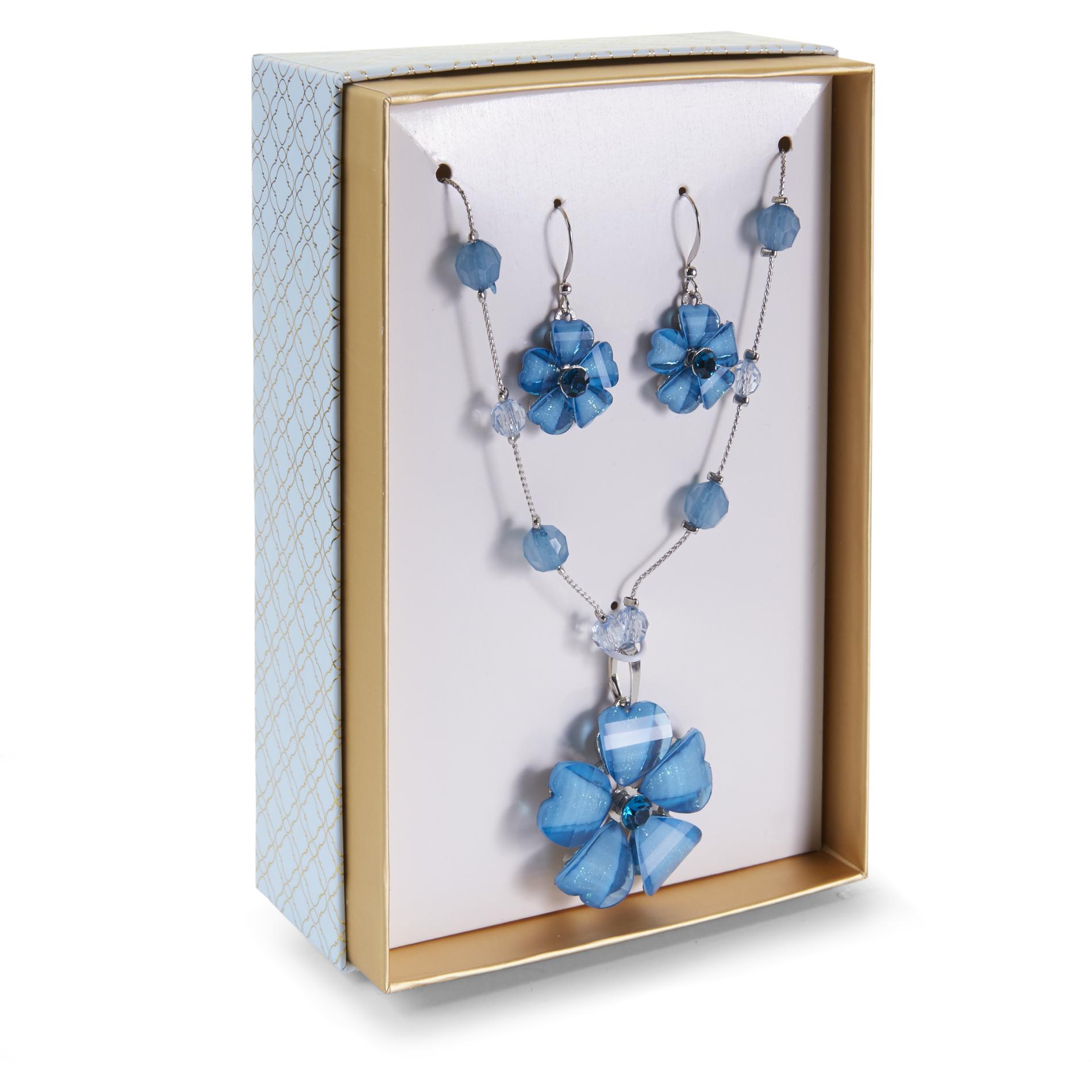 Jaclyn Smith Women's Silvertone Pendant Necklace & Drop Earrings Jaclyn Smith Women's Silvertone Pendant Necklace & Drop Earrings
