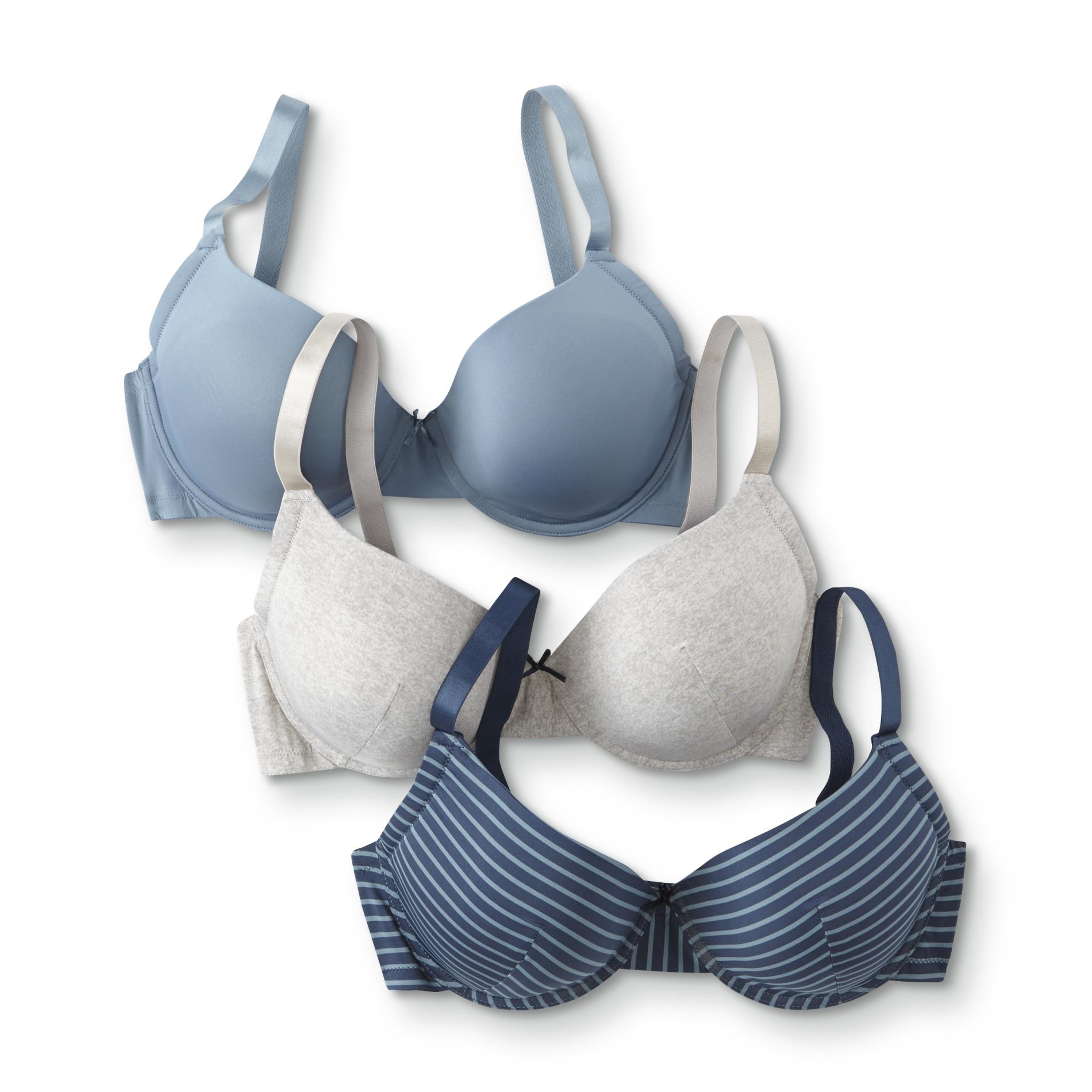 Simply Emma Women's Full-Figure 3-Pack T-Shirt Bras - Solid & Striped